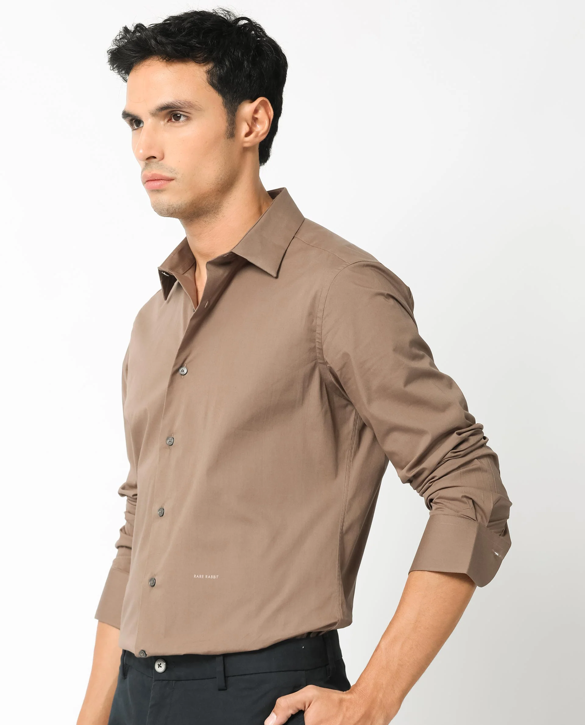 Rare Rabbit Men's Neutonss Brown Cotton Plain Regular Fit Full Sleeve Collared Shirt - Image 8