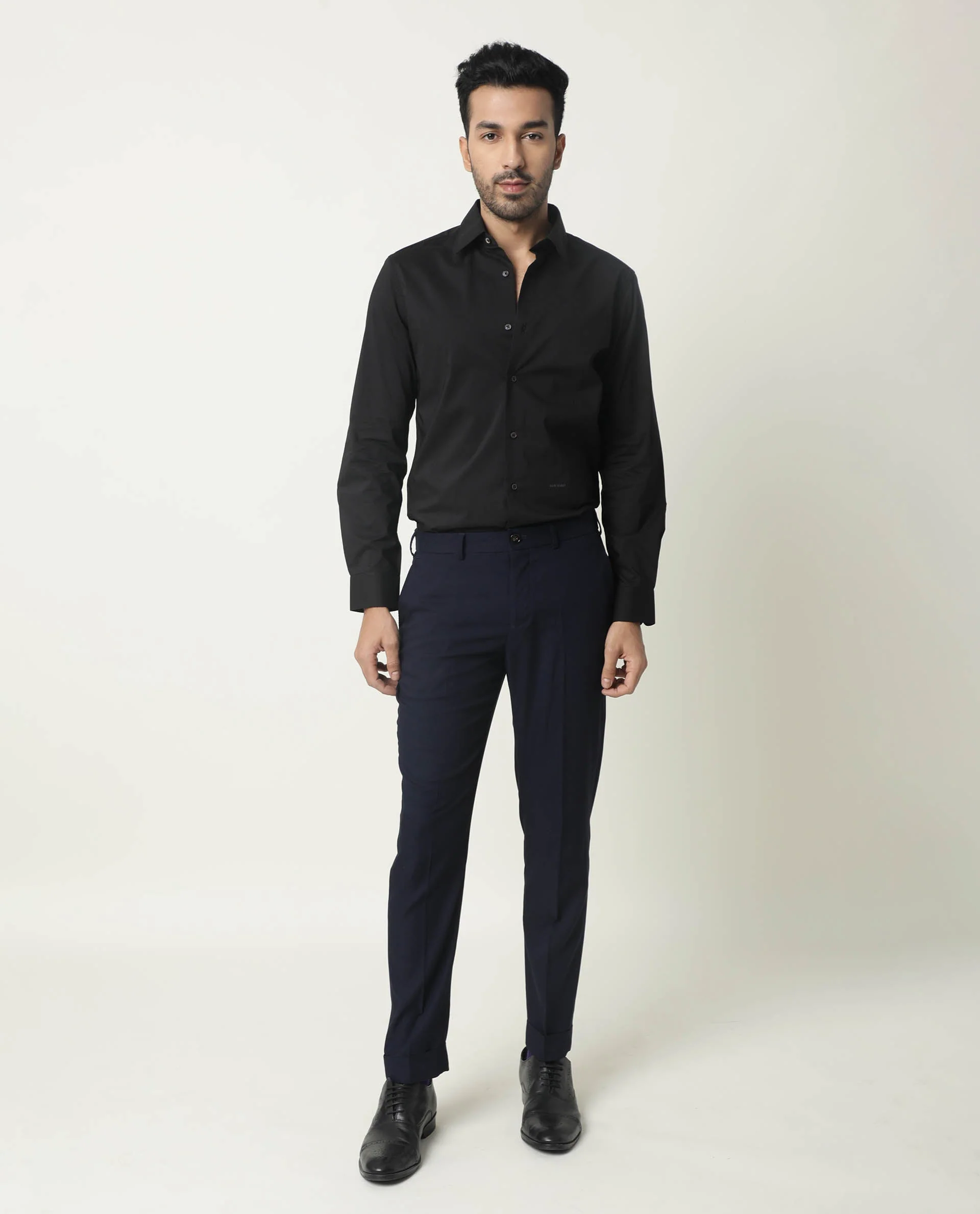 Rare Rabbit Men's Neutro Ls Black Polyester Plain Regular Fit Full Sleeve Collared Shirt - Image 3