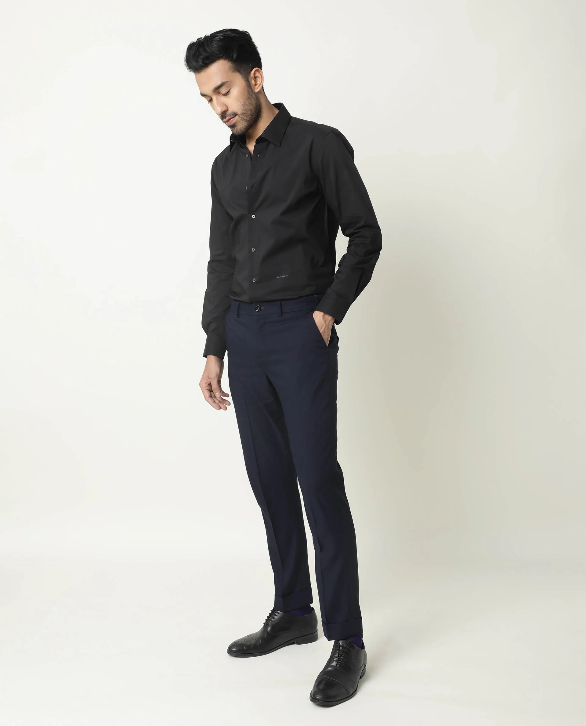 Rare Rabbit Men's Neutro Ls Black Polyester Plain Regular Fit Full Sleeve Collared Shirt - Image 4