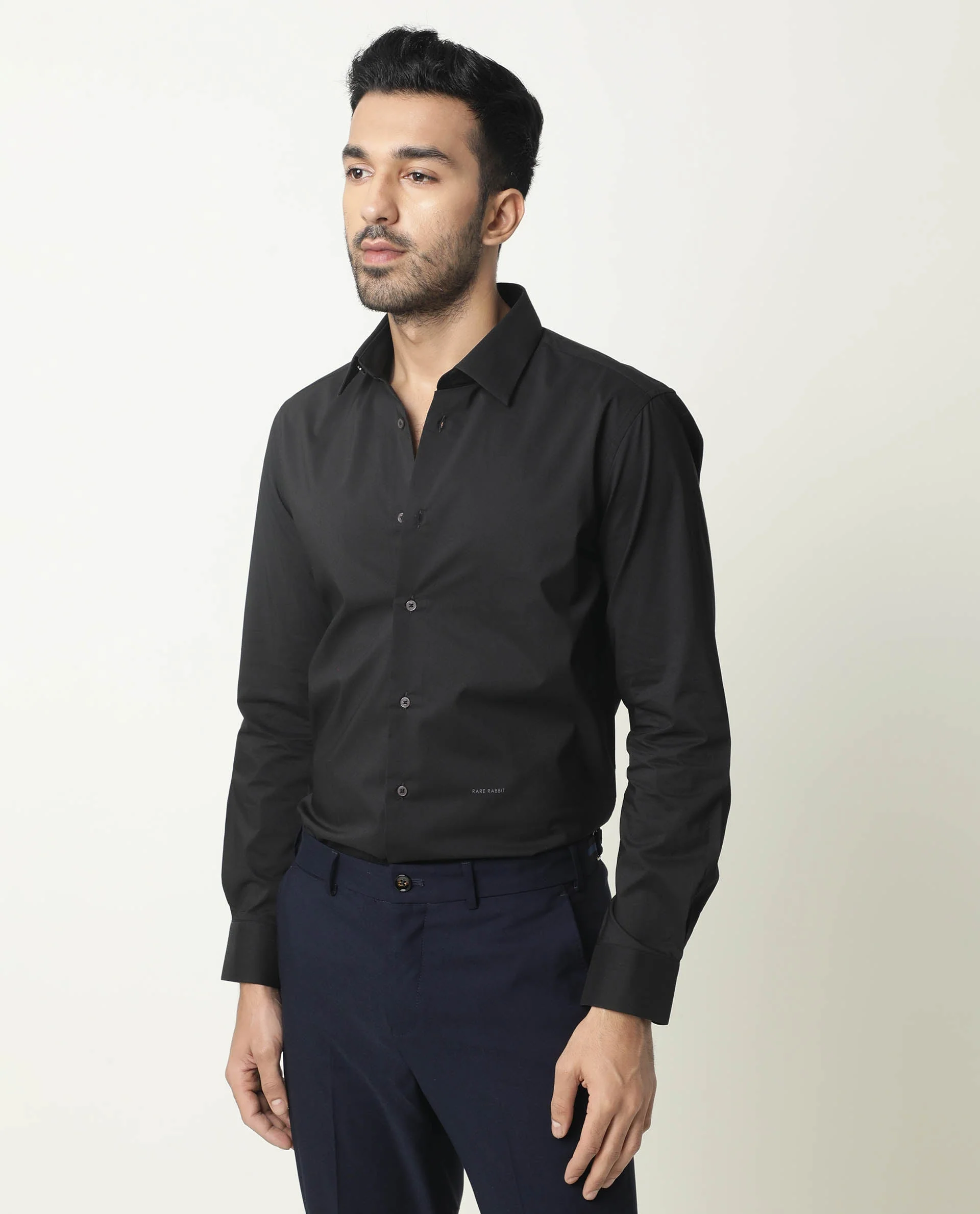 Rare Rabbit Men's Neutro Ls Black Polyester Plain Regular Fit Full Sleeve Collared Shirt - Image 6