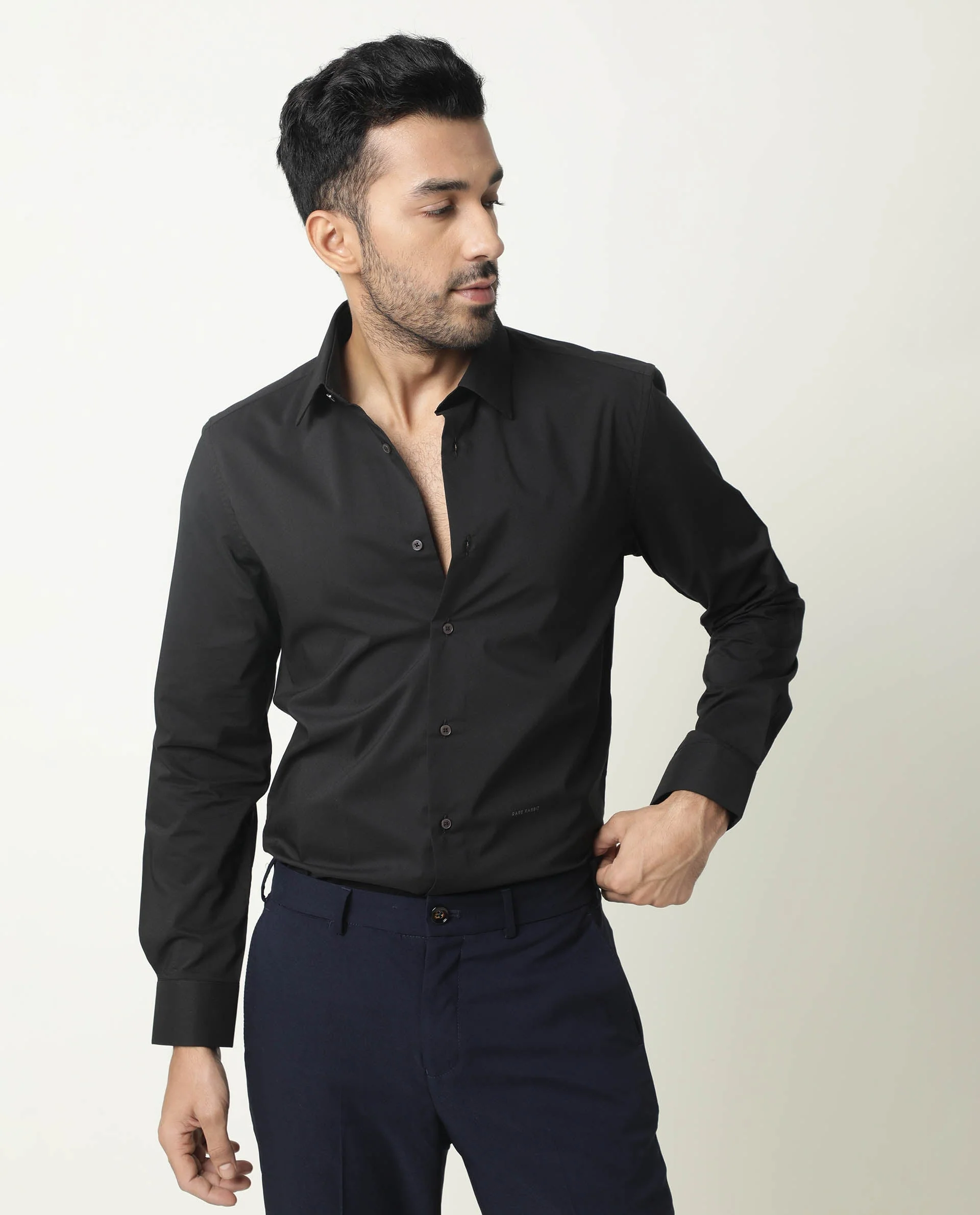 Rare Rabbit Men's Neutro Ls Black Polyester Plain Regular Fit Full Sleeve Collared Shirt - Image 7