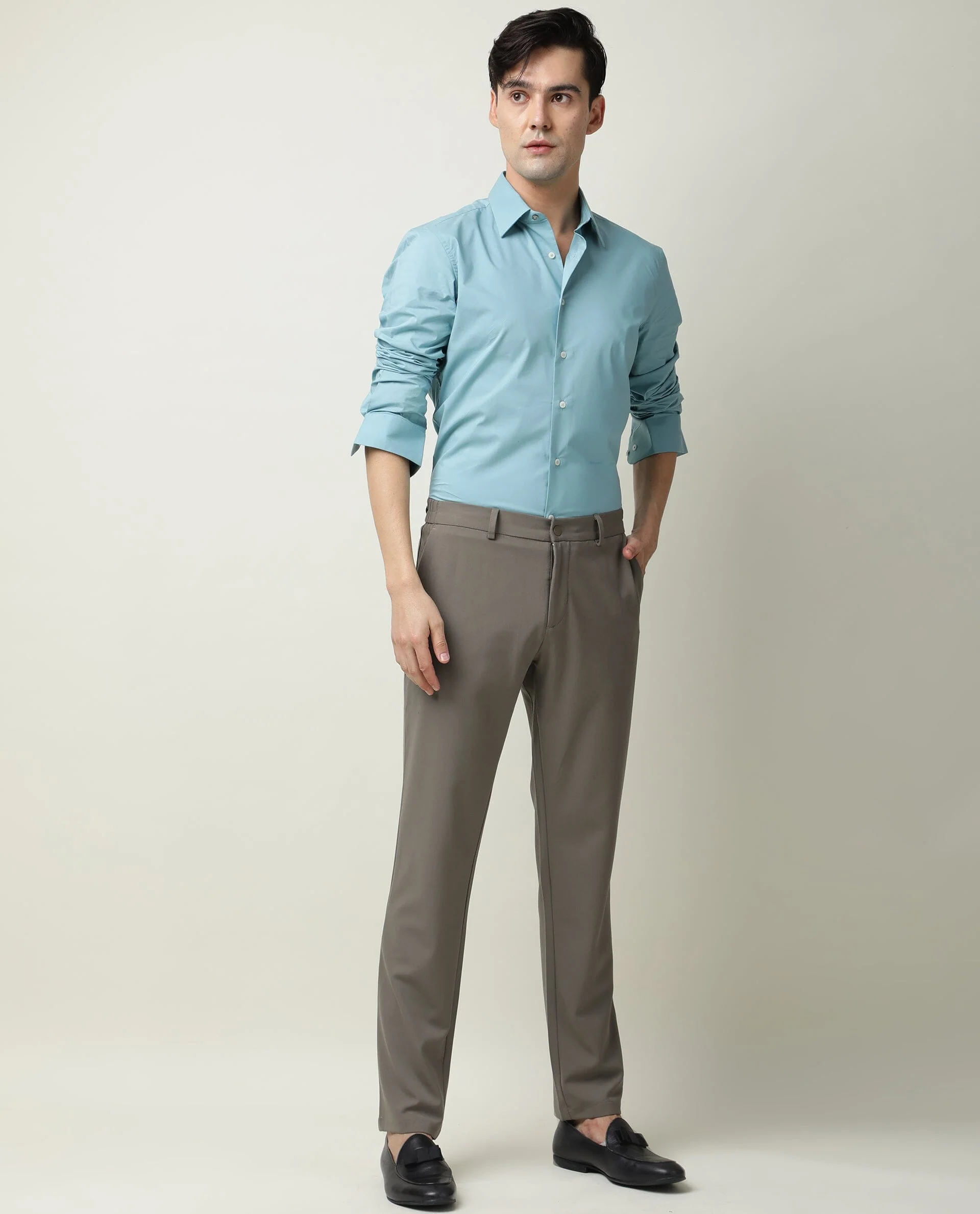 Rare Rabbit Men's Neutro Ls Blue Cotton Plain Regular Fit Full Sleeve Spread Collar Shirt - Image 2