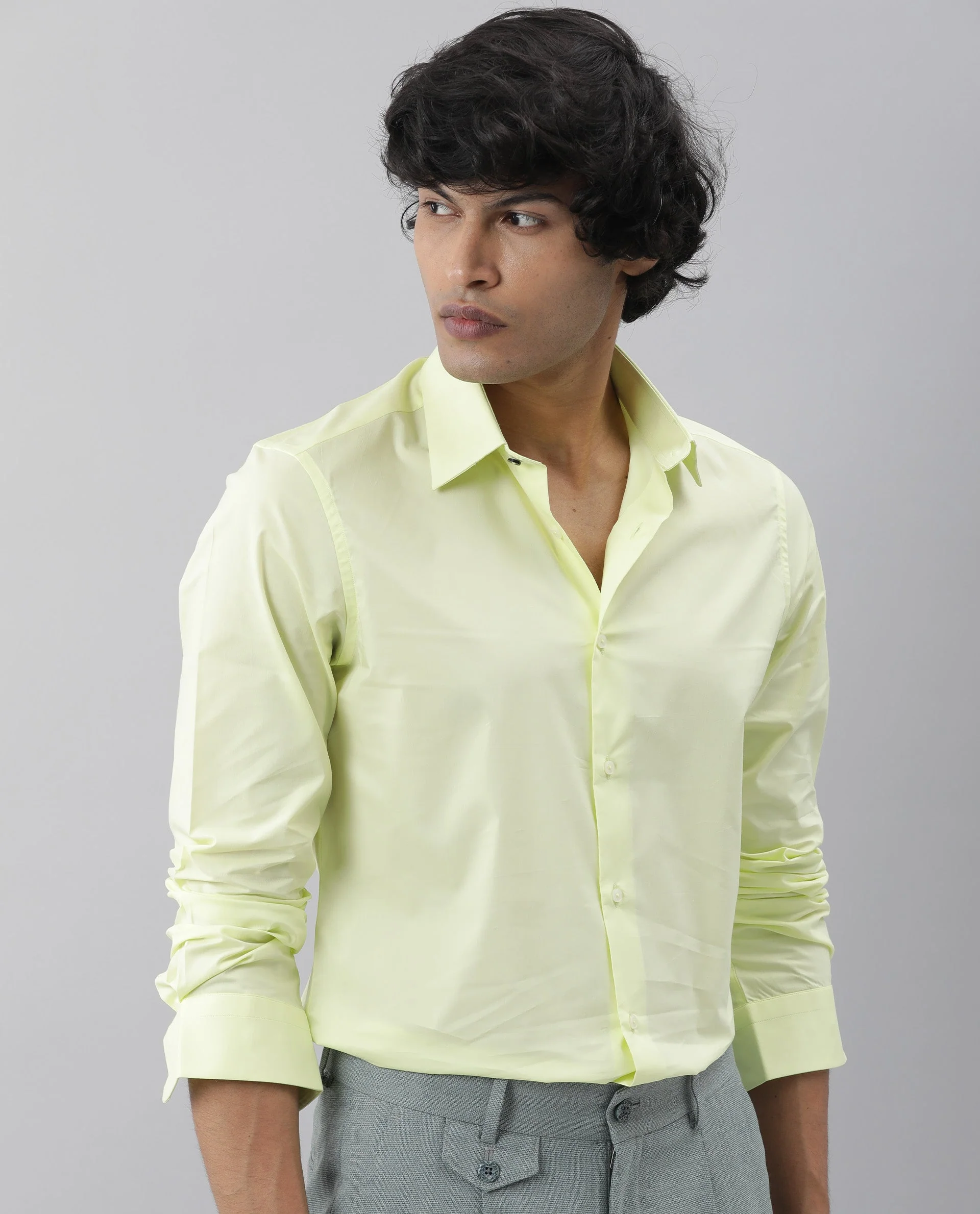 Rare Rabbit Men's Neutro Ls Green Cotton Plain Tailored Fit Full Sleeve Collared Shirt - Image 2