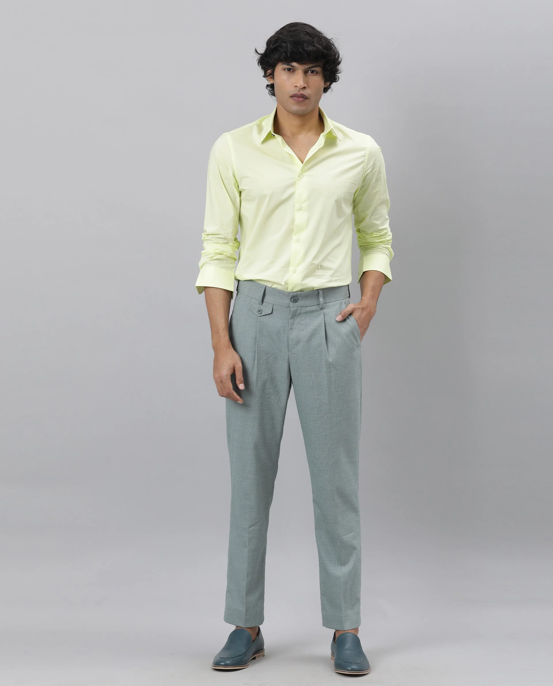 Rare Rabbit Men's Neutro Ls Green Cotton Plain Tailored Fit Full Sleeve Collared Shirt - Image 3