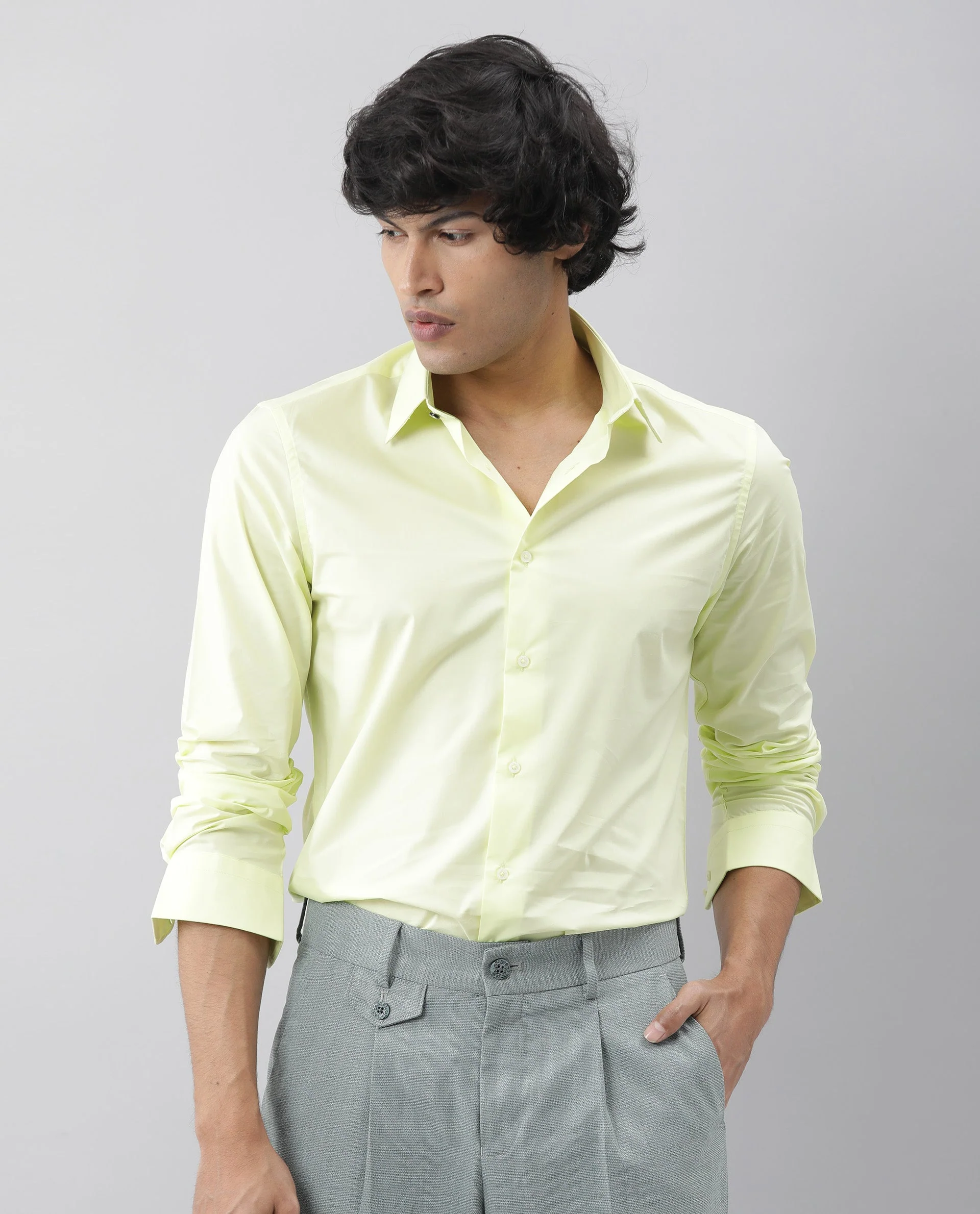 Rare Rabbit Men's Neutro Ls Green Cotton Plain Tailored Fit Full Sleeve Collared Shirt - Image 5