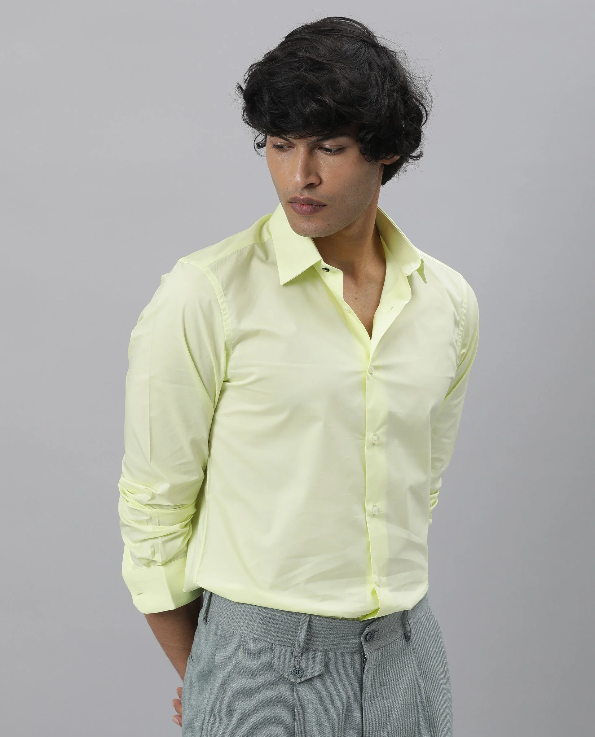 Rare Rabbit Men's Neutro Ls Green Cotton Plain Tailored Fit Full Sleeve Collared Shirt - Image 6