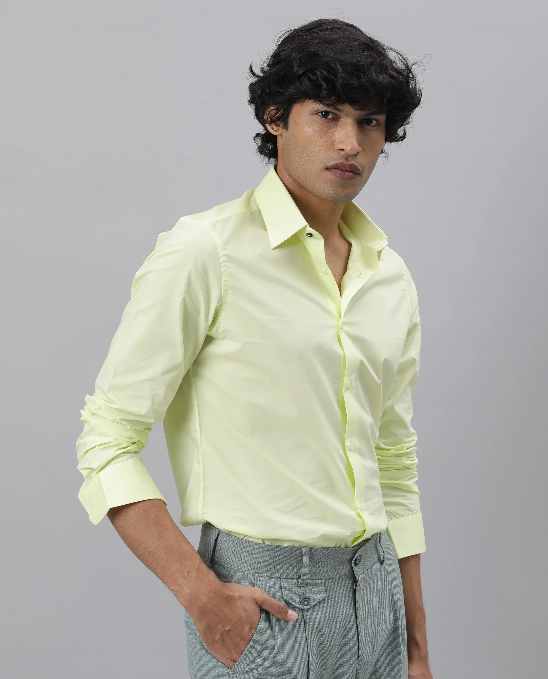 Rare Rabbit Men's Neutro Ls Green Cotton Plain Tailored Fit Full Sleeve Collared Shirt - Image 7