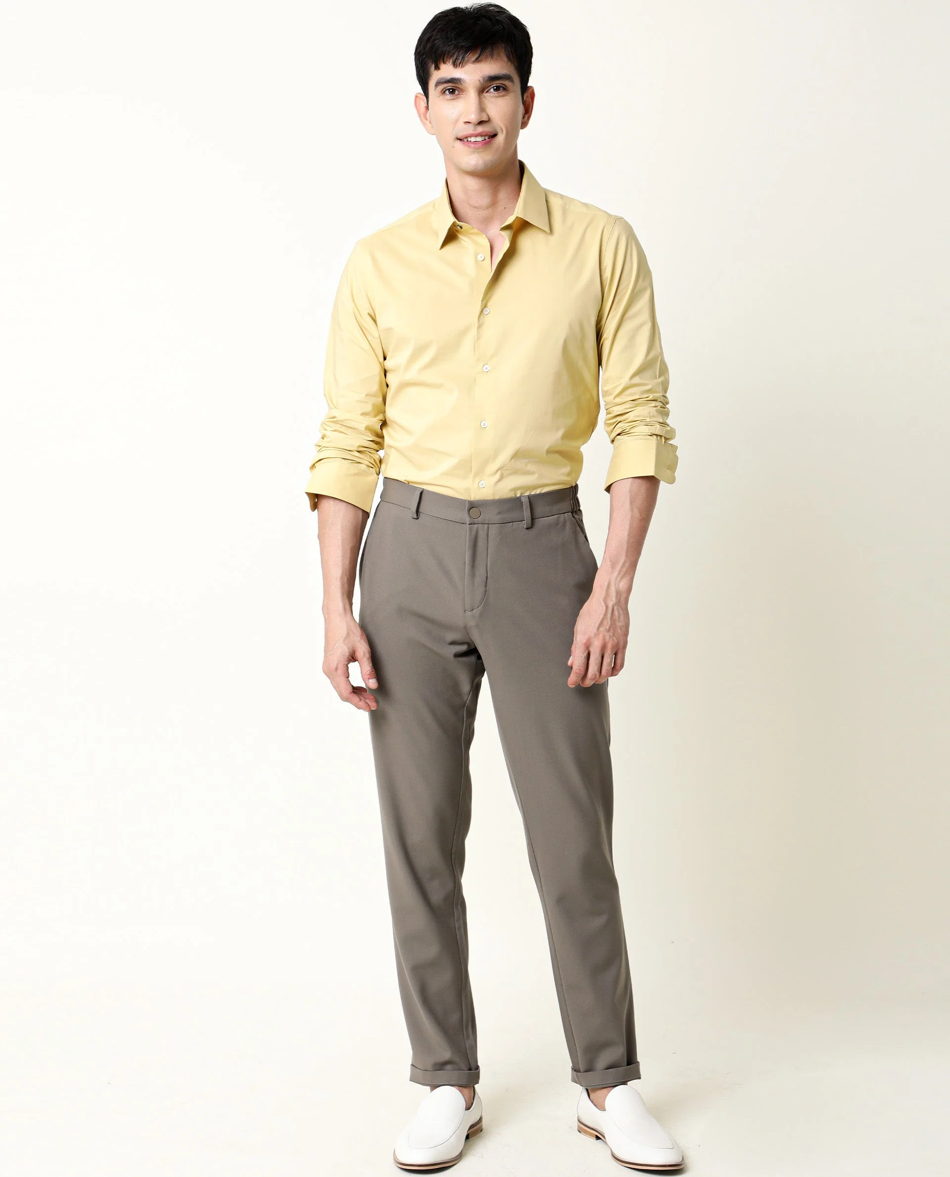 Rare Rabbit Men's Neutro Ls Mustard Cotton Plain Tailored Fit Full Sleeve Collared Shirt - Image 2