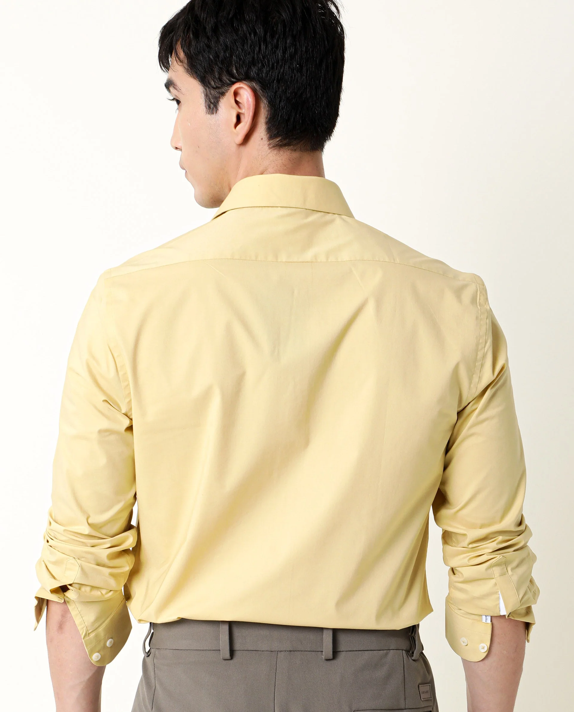 Rare Rabbit Men's Neutro Ls Mustard Cotton Plain Tailored Fit Full Sleeve Collared Shirt - Image 6