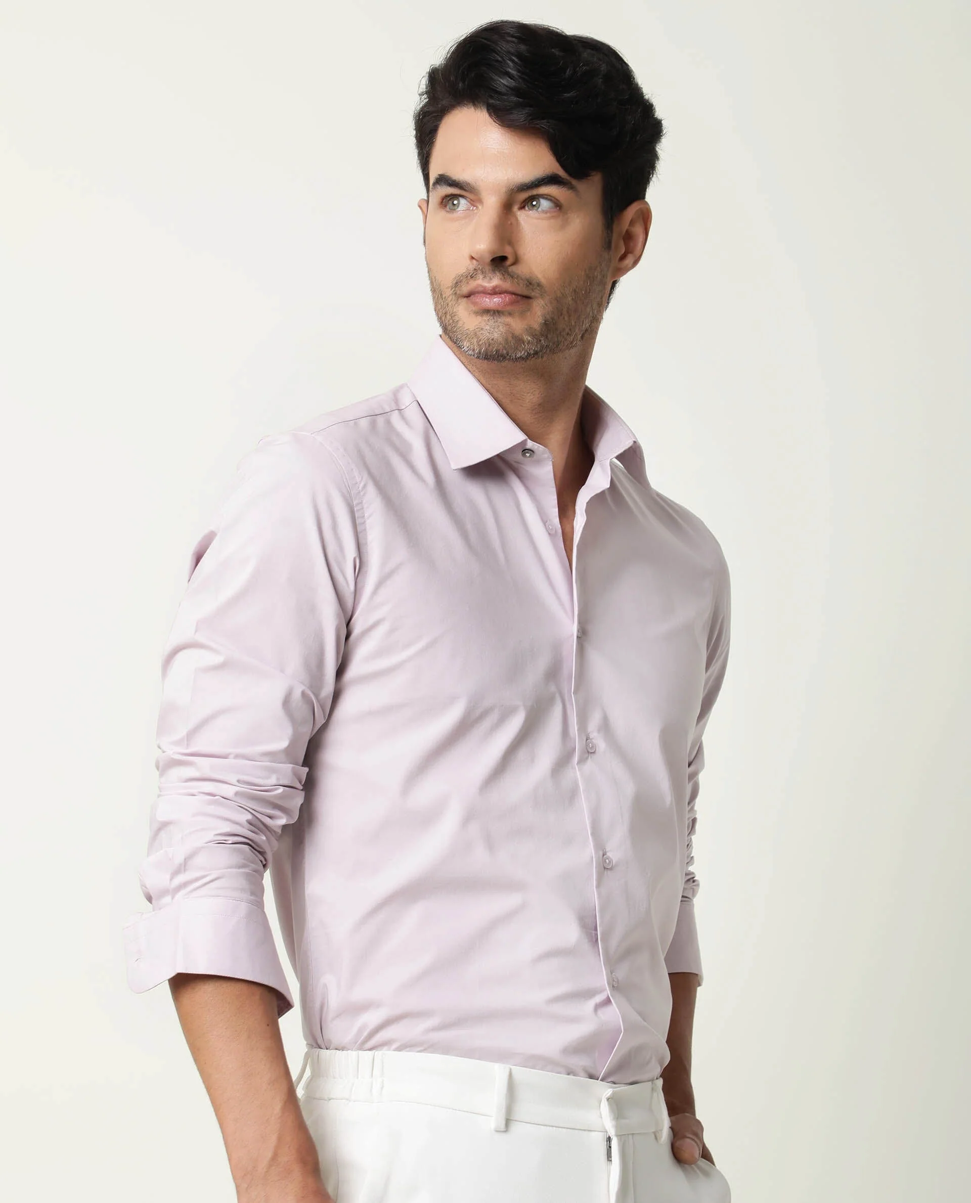 Rare Rabbit Men's Neutro Ls Pastel Purple Cotton Plain Regular Fit Full Sleeve Spread Collar Shirt