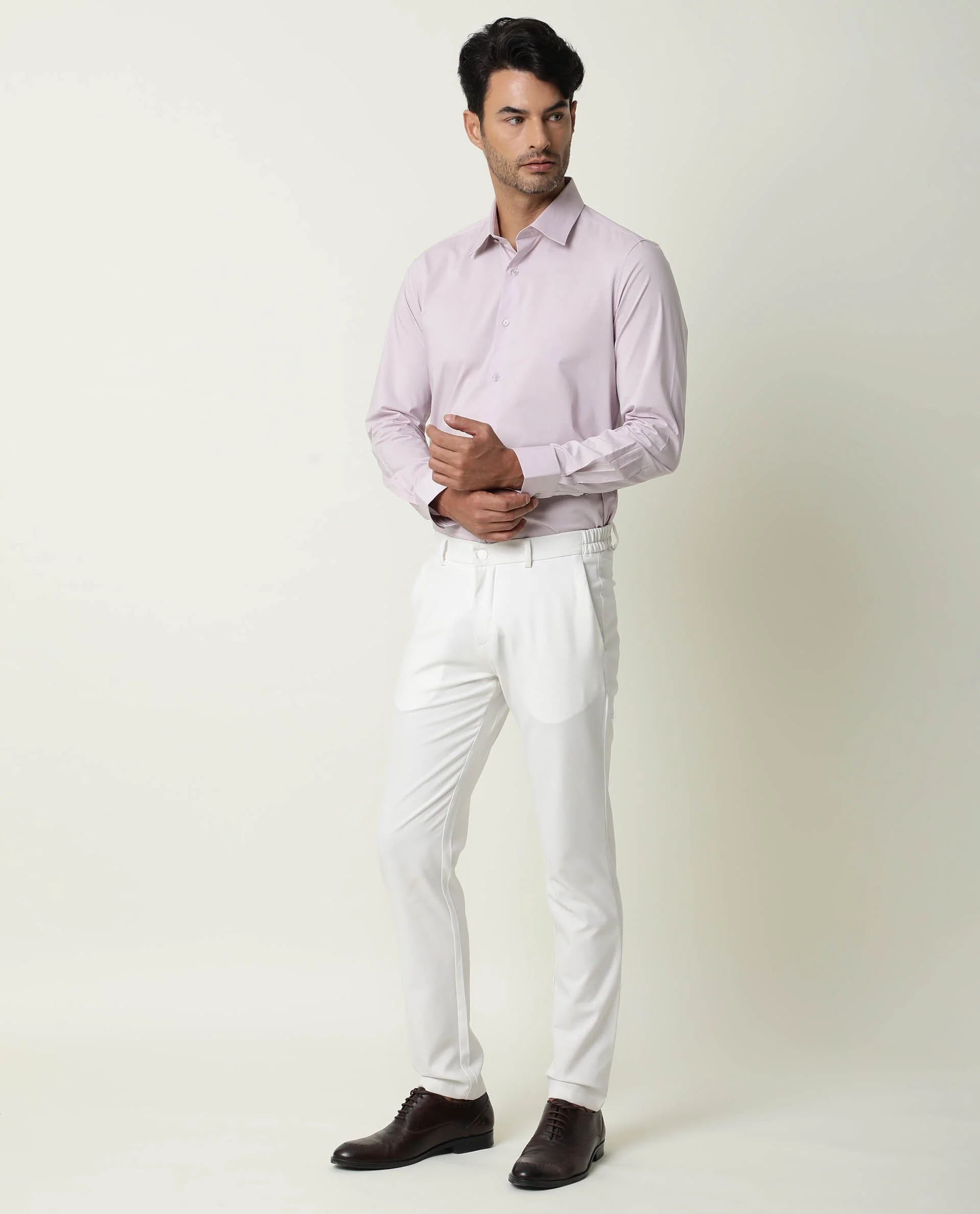 Rare Rabbit Men's Neutro Ls Pastel Purple Cotton Plain Regular Fit Full Sleeve Spread Collar Shirt - Image 2