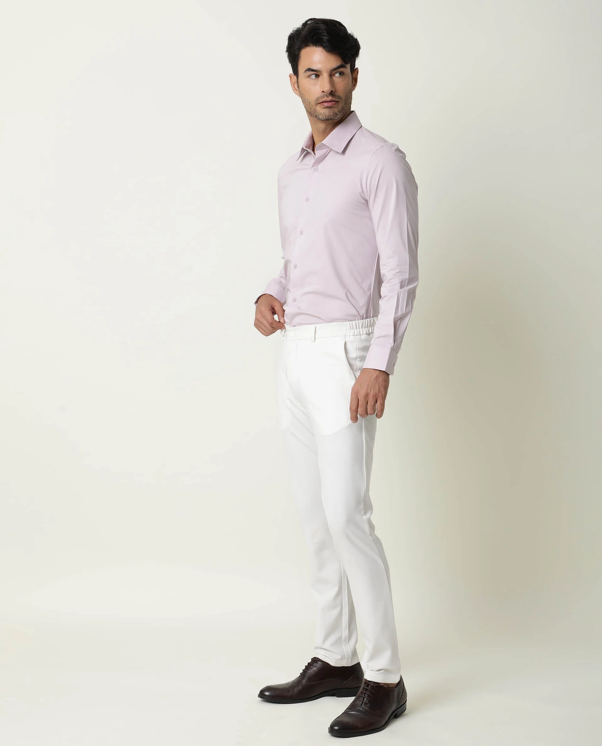 Rare Rabbit Men's Neutro Ls Pastel Purple Cotton Plain Regular Fit Full Sleeve Spread Collar Shirt - Image 3