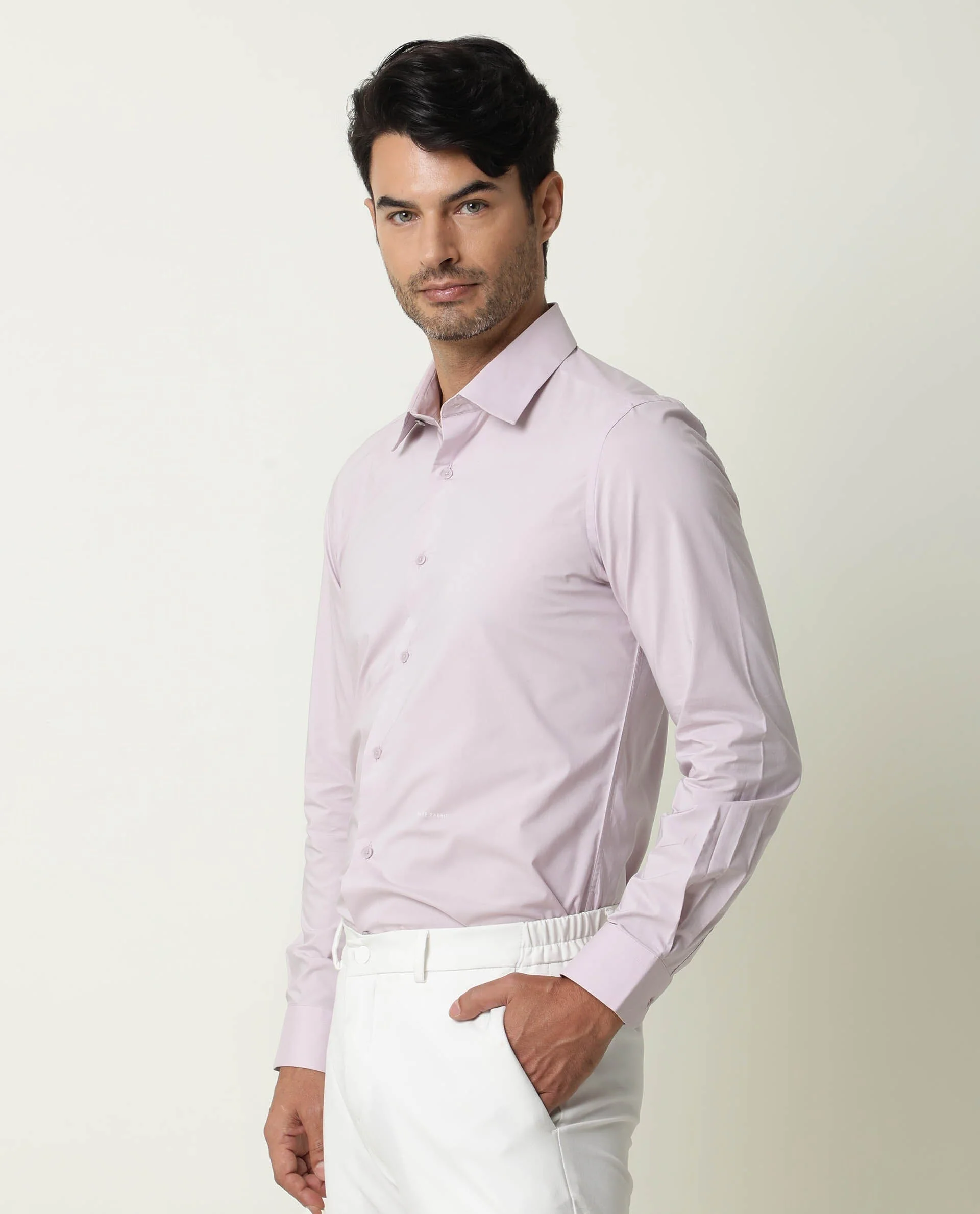 Rare Rabbit Men's Neutro Ls Pastel Purple Cotton Plain Regular Fit Full Sleeve Spread Collar Shirt - Image 4