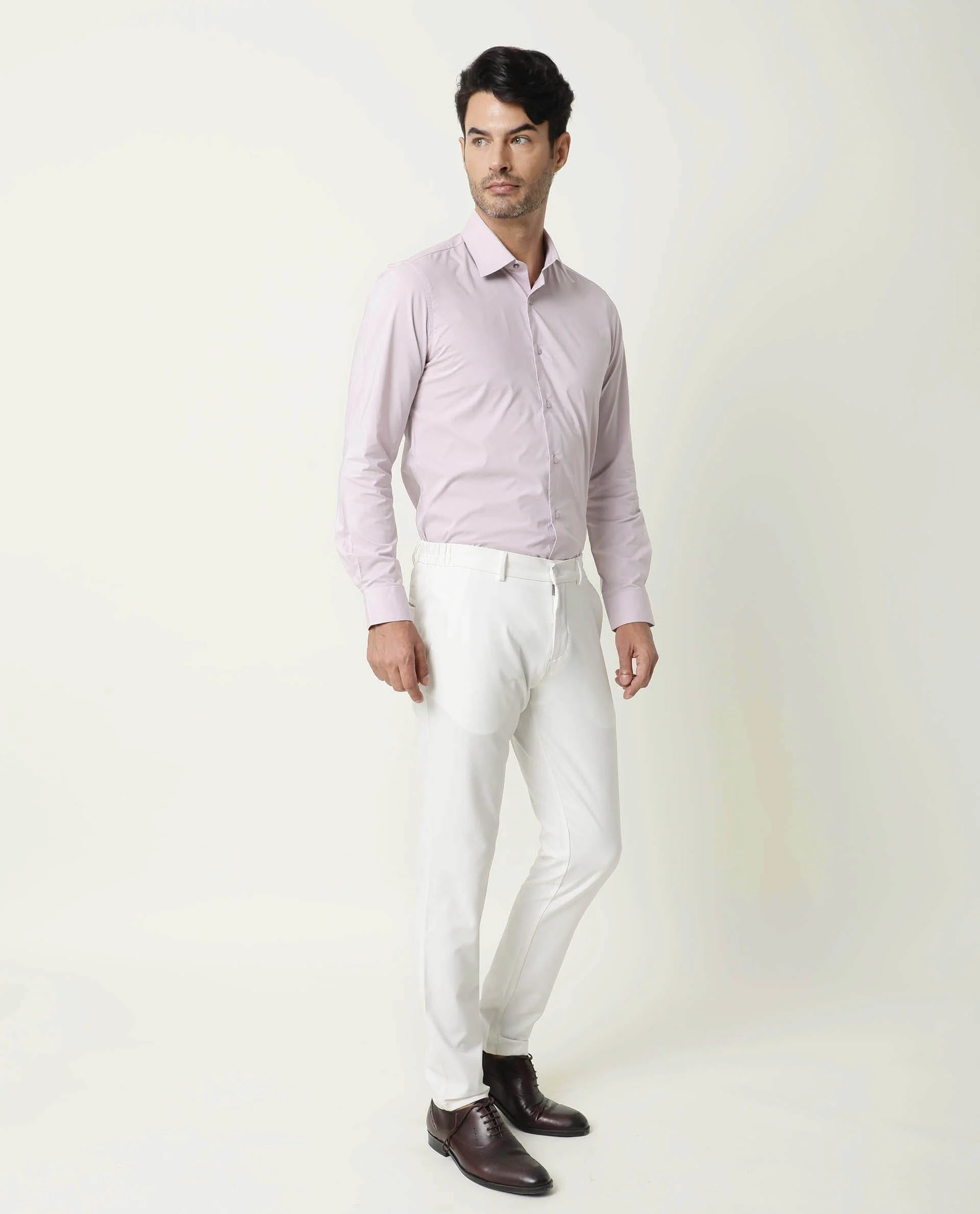 Rare Rabbit Men's Neutro Ls Pastel Purple Cotton Plain Regular Fit Full Sleeve Spread Collar Shirt - Image 5
