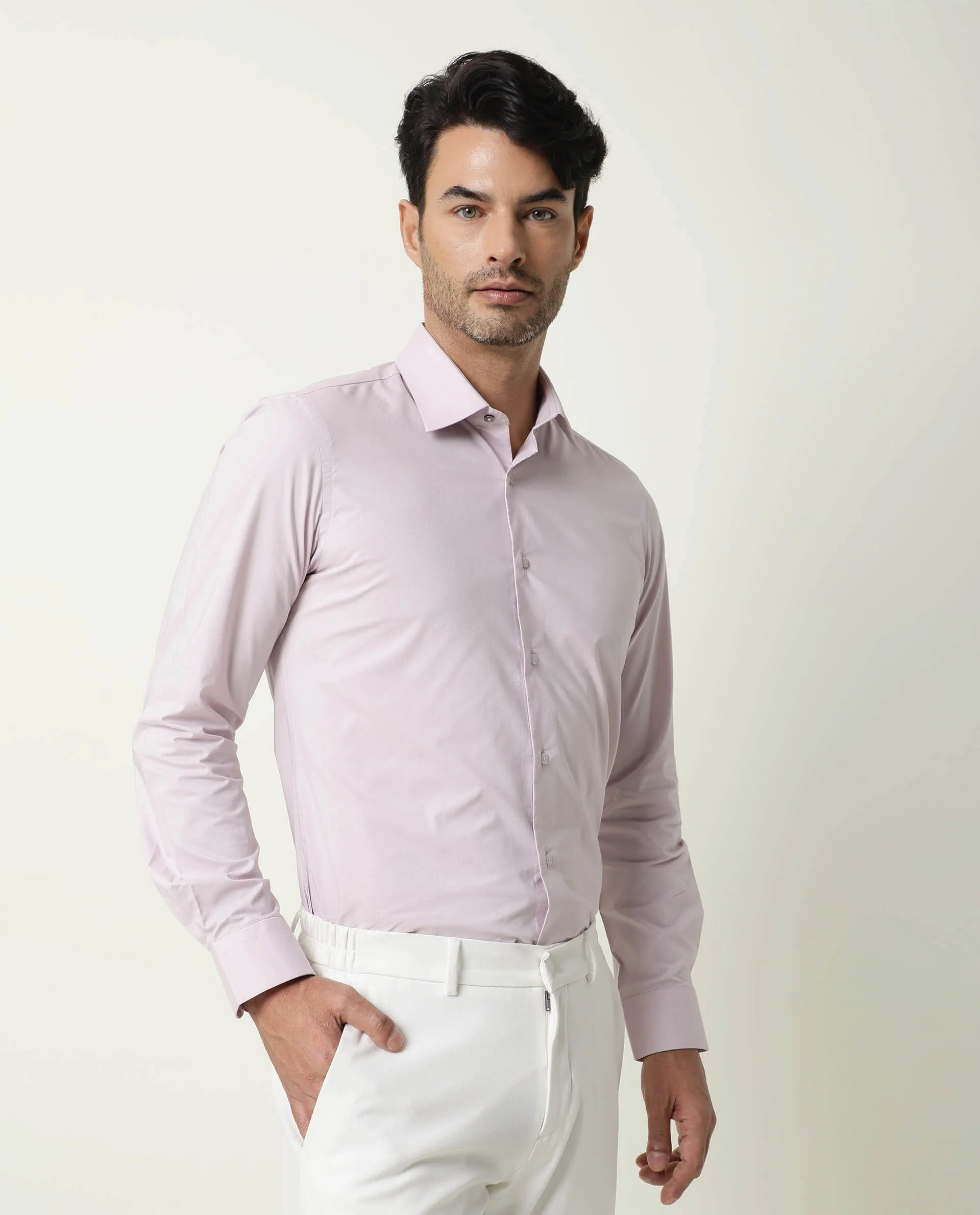 Rare Rabbit Men's Neutro Ls Pastel Purple Cotton Plain Regular Fit Full Sleeve Spread Collar Shirt - Image 6