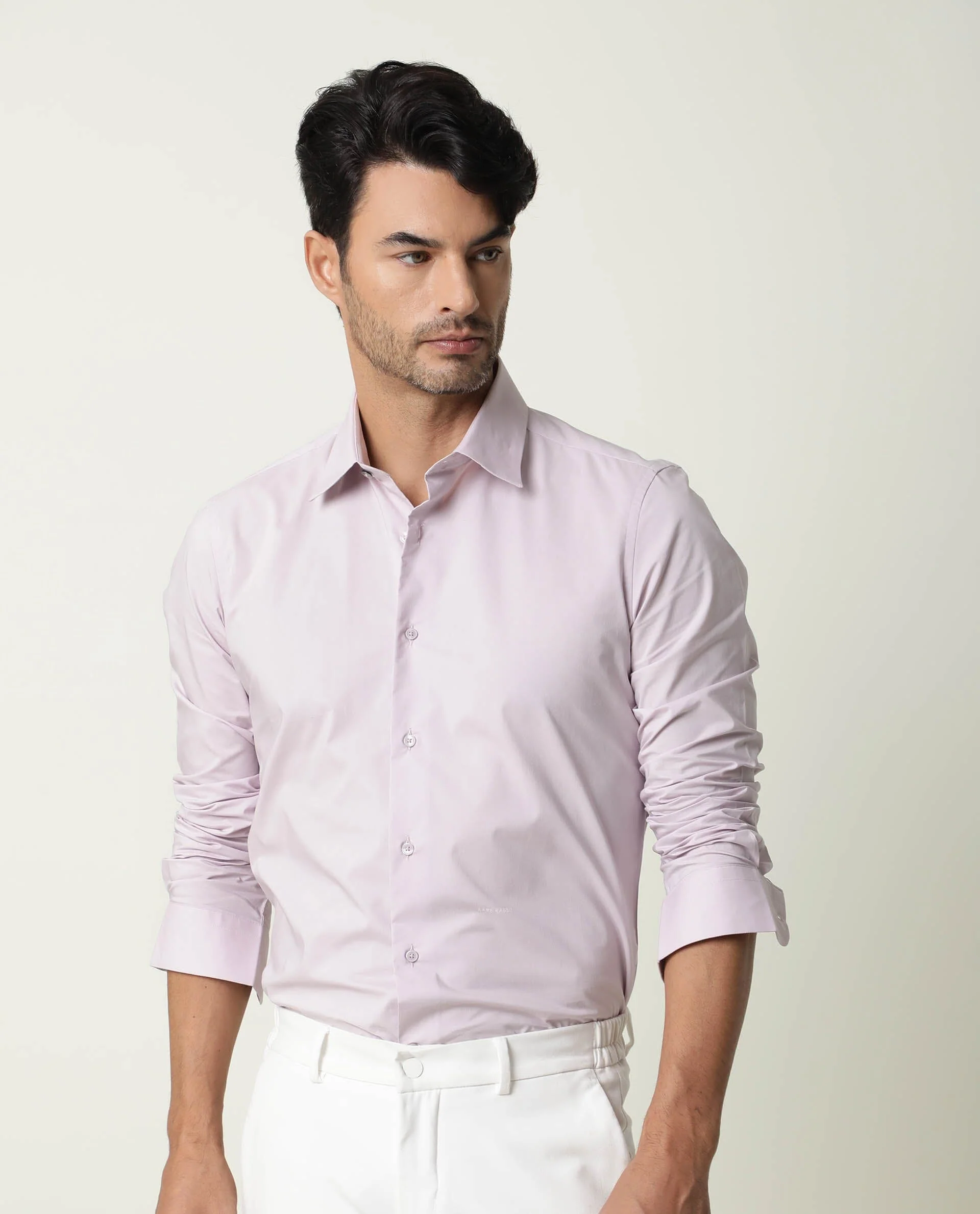 Rare Rabbit Men's Neutro Ls Pastel Purple Cotton Plain Regular Fit Full Sleeve Spread Collar Shirt - Image 7