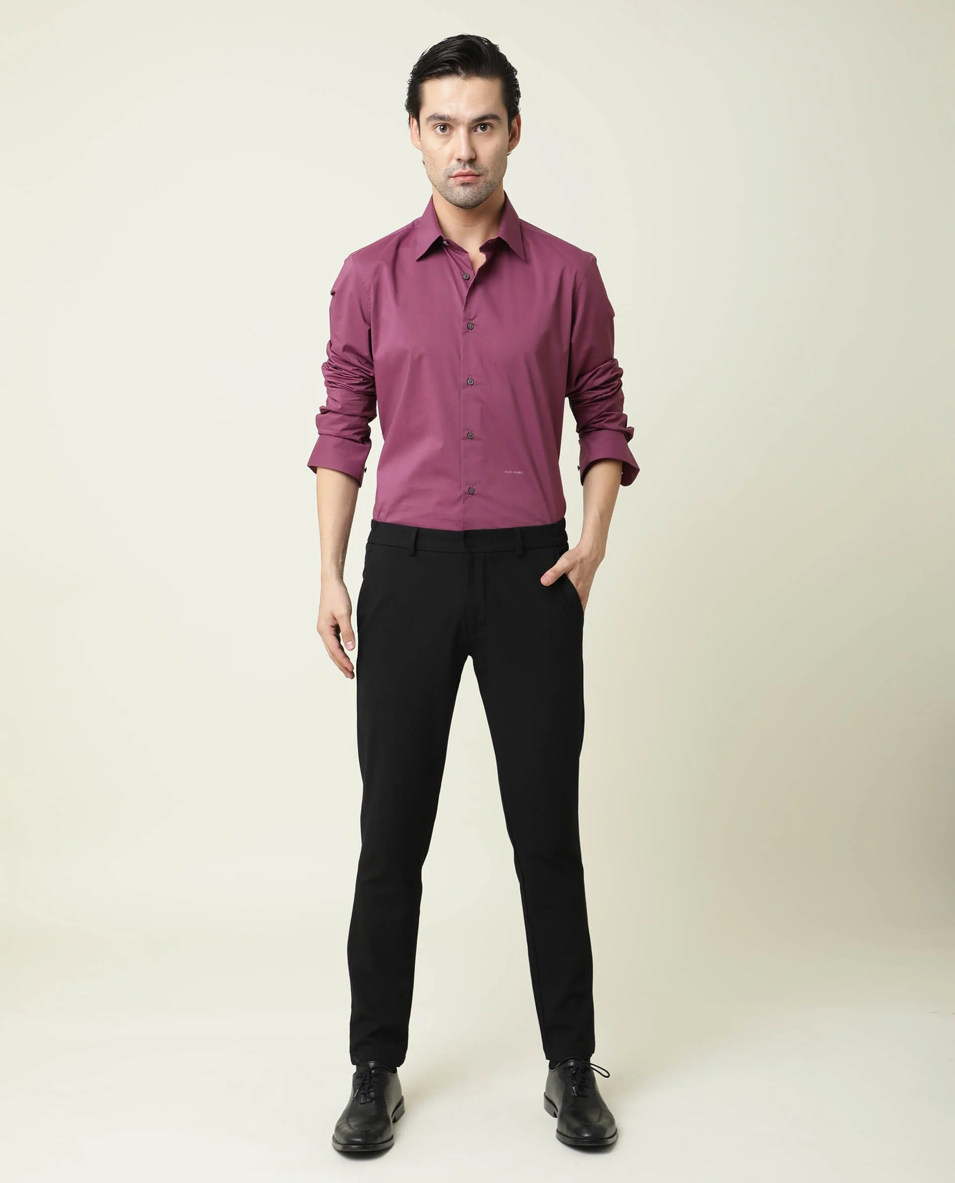 Rare Rabbit Men's Neutro Ls Purple Plain Regular Fit Full Sleeve Spread Collar Shirt - Image 3