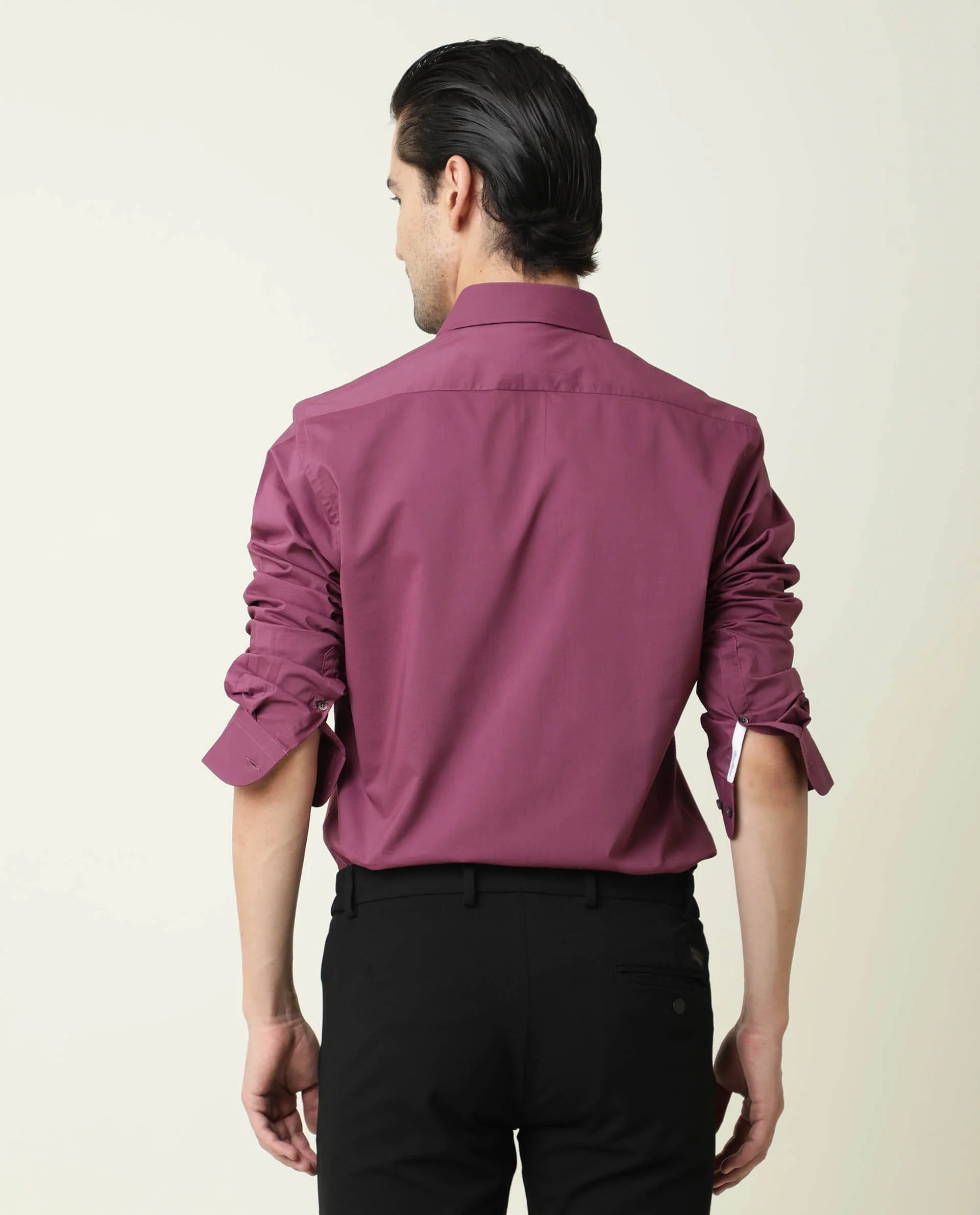 Rare Rabbit Men's Neutro Ls Purple Plain Regular Fit Full Sleeve Spread Collar Shirt - Image 4