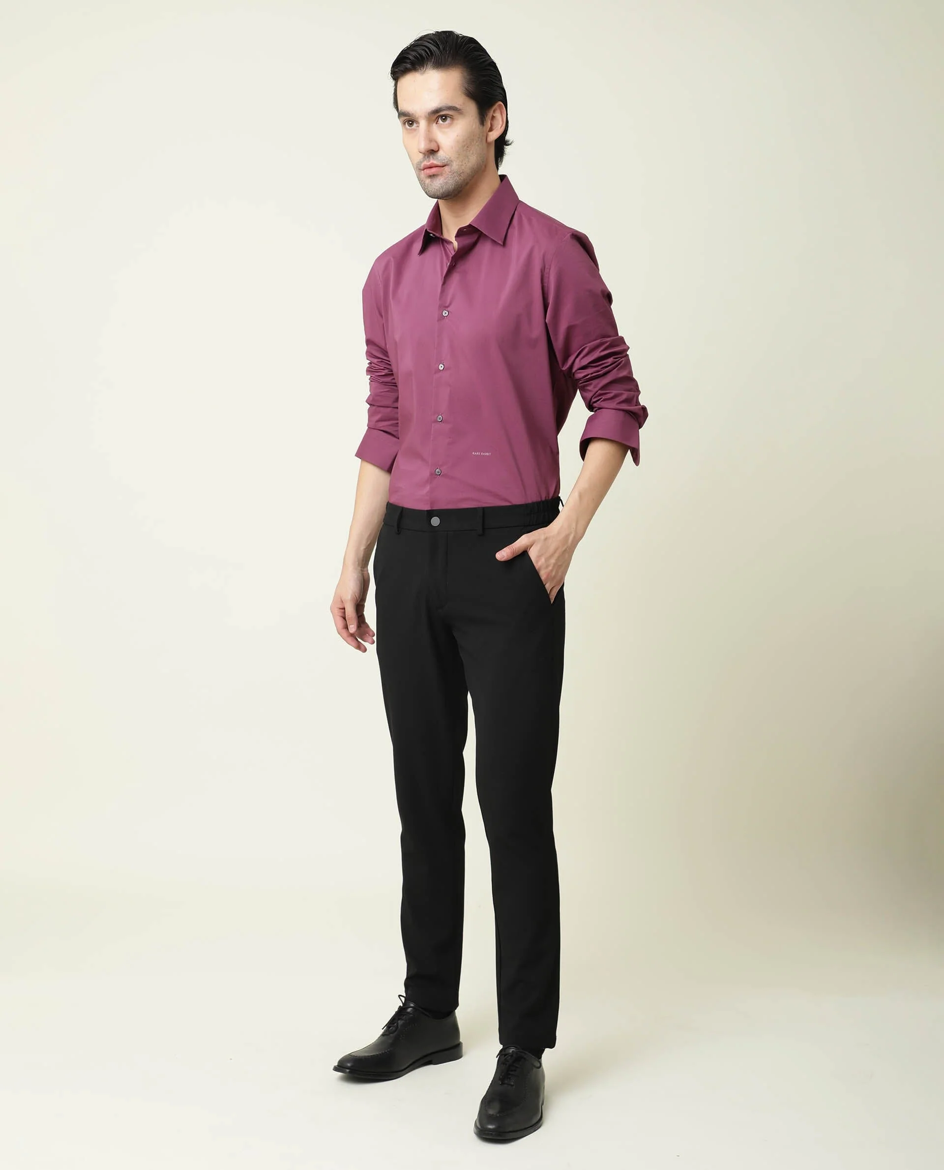 Rare Rabbit Men's Neutro Ls Purple Plain Regular Fit Full Sleeve Spread Collar Shirt - Image 5