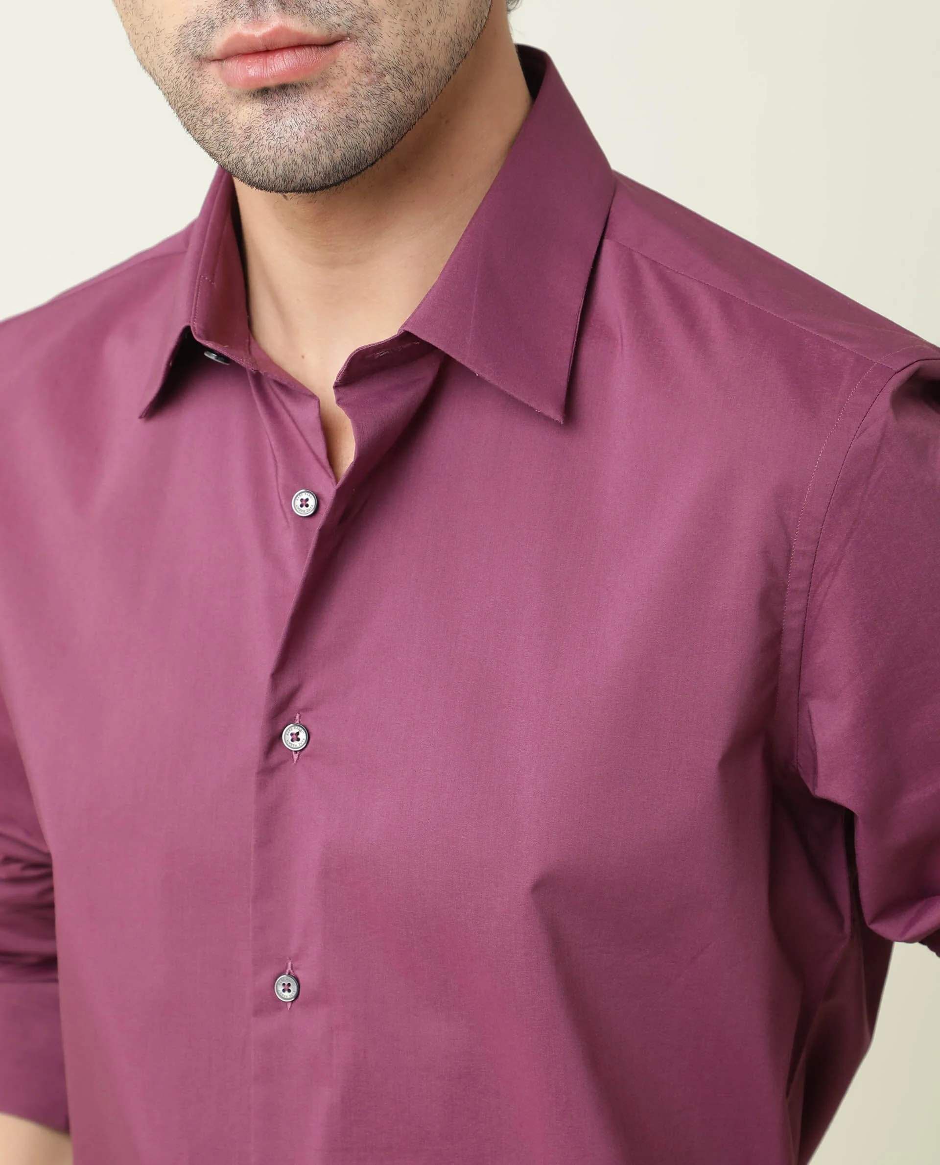 Rare Rabbit Men's Neutro Ls Purple Plain Regular Fit Full Sleeve Spread Collar Shirt - Image 6