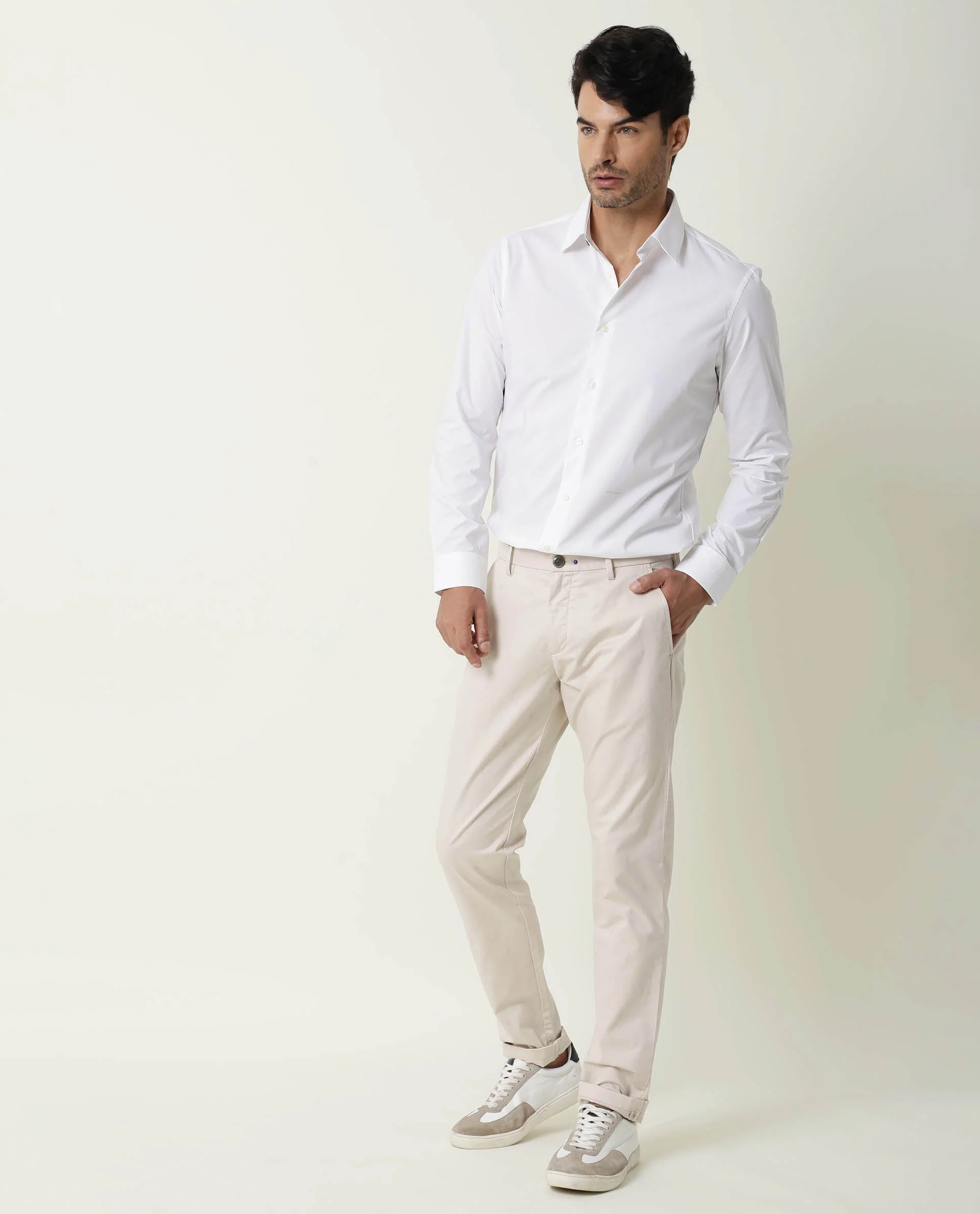 Rare Rabbit Men's Neutro Ls White Polyester Plain Regular Fit Full Sleeve Collared Shirt - Image 3