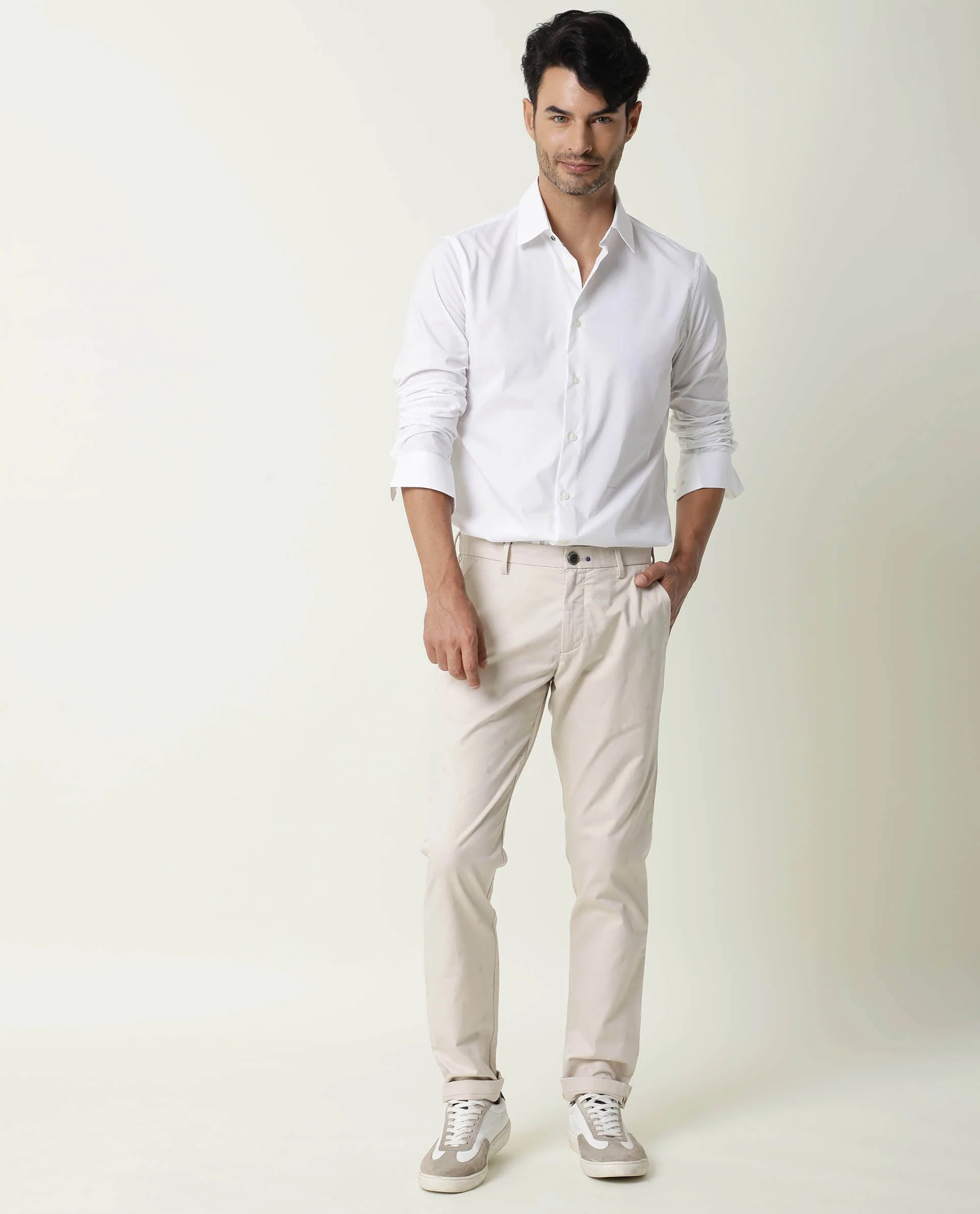Rare Rabbit Men's Neutro Ls White Polyester Plain Regular Fit Full Sleeve Collared Shirt - Image 4