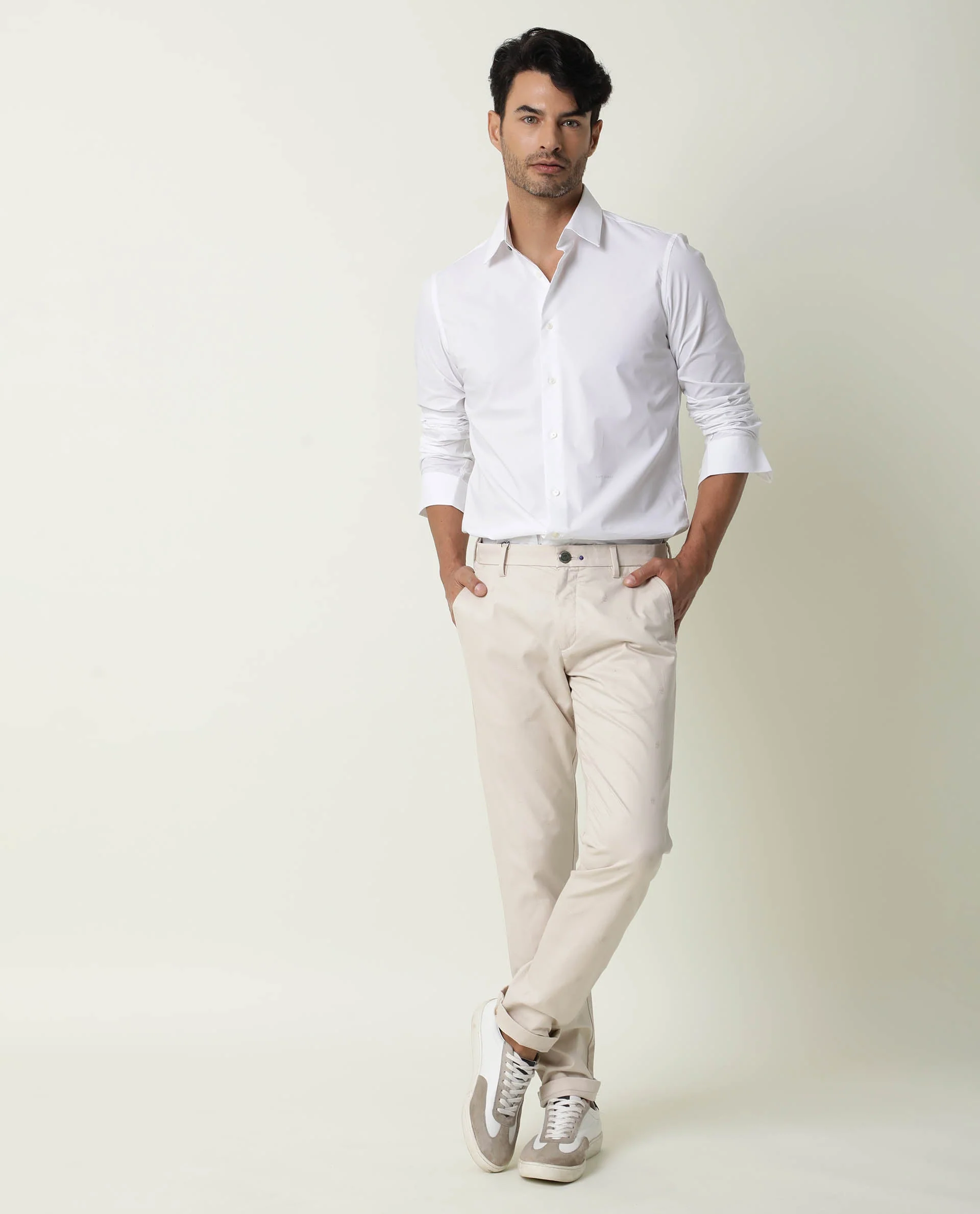 Rare Rabbit Men's Neutro Ls White Polyester Plain Regular Fit Full Sleeve Collared Shirt - Image 5