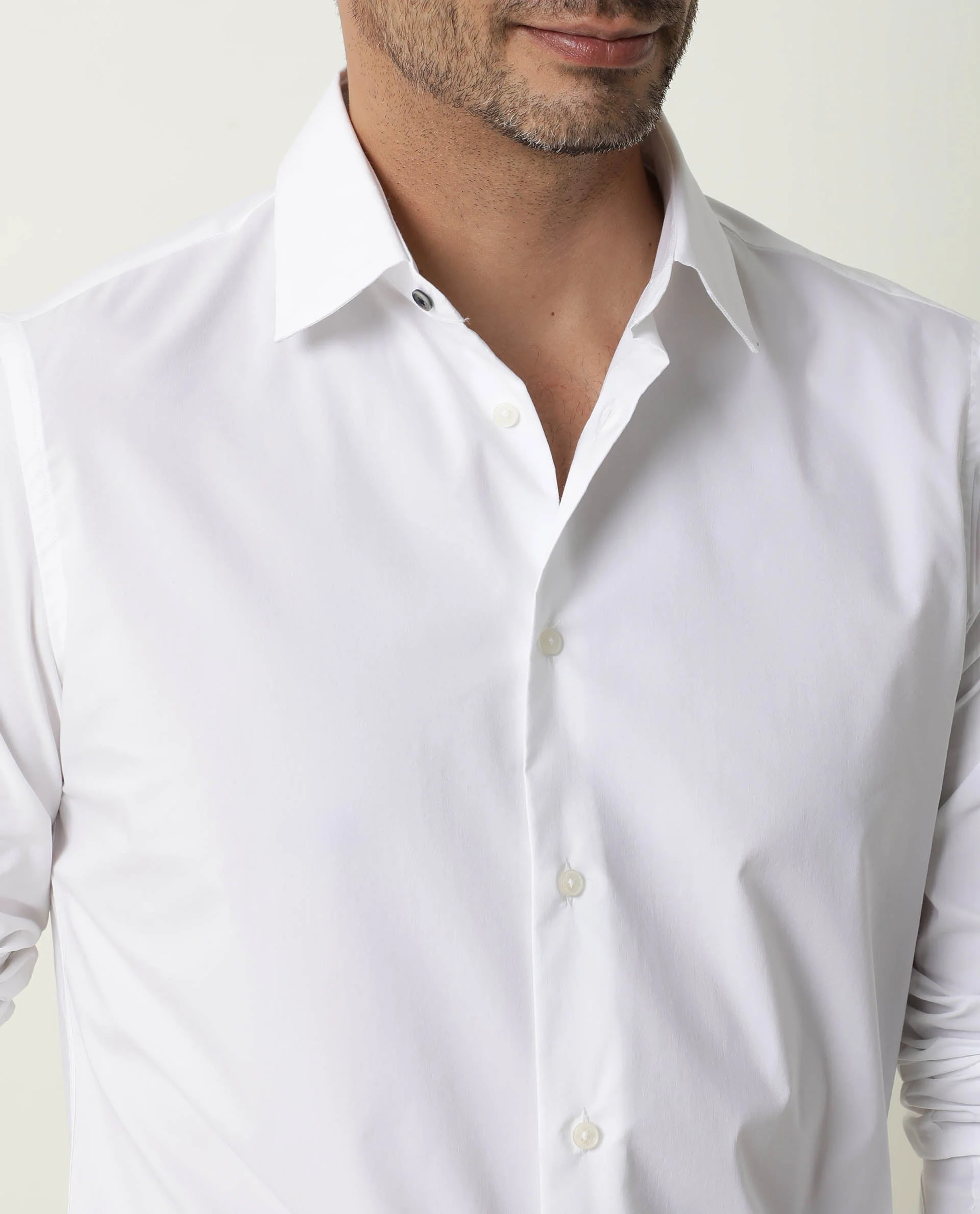Rare Rabbit Men's Neutro Ls White Polyester Plain Regular Fit Full Sleeve Collared Shirt - Image 7