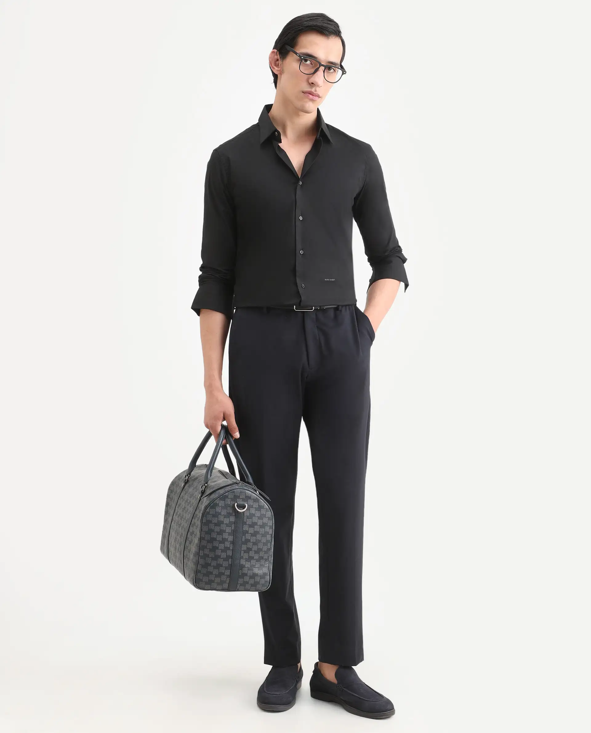 Rare Rabbit Men's Neutron8 Black Cotton Plain Regular Fit Full Sleeve Collared Shirt - Image 2