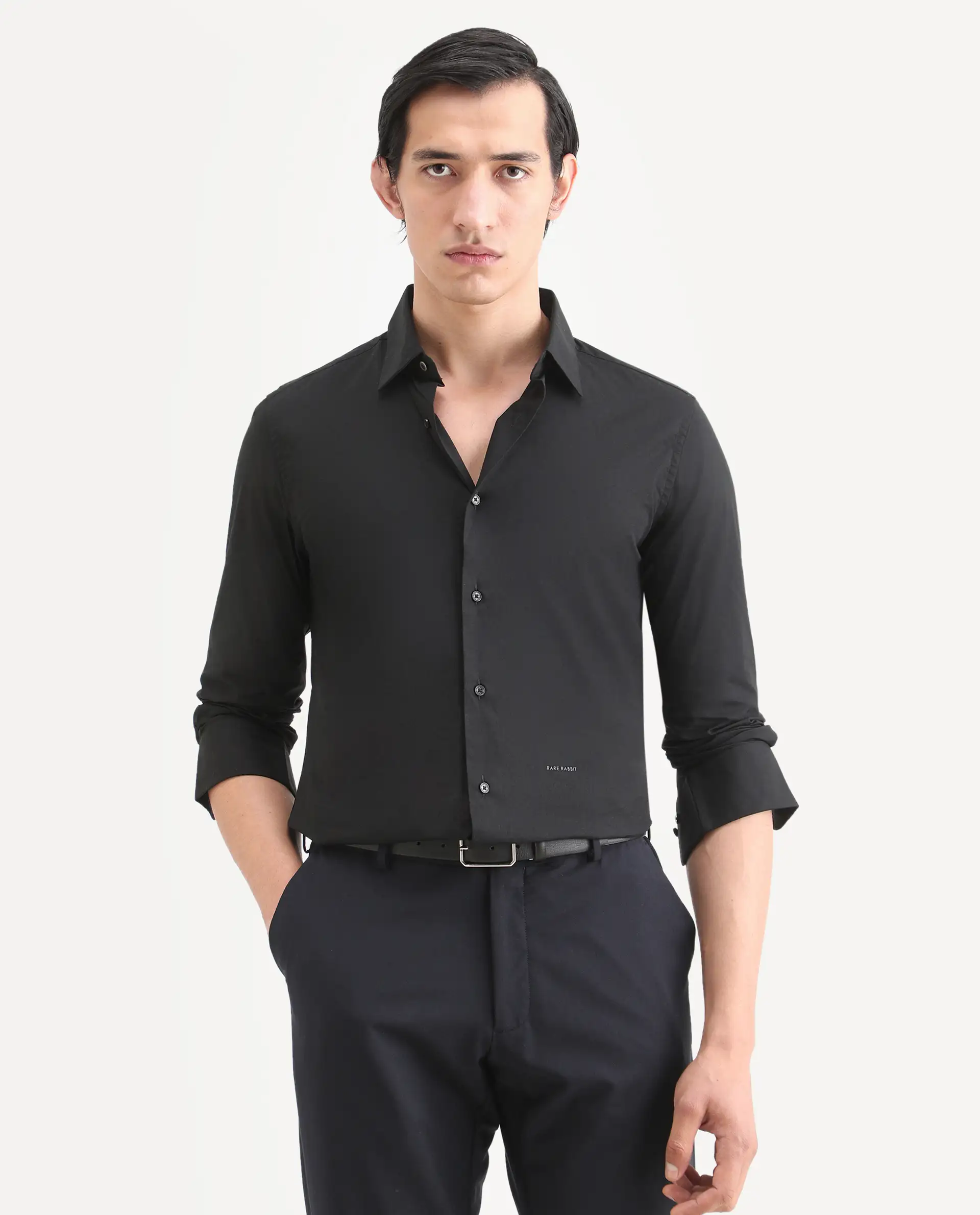 Rare Rabbit Men's Neutron8 Black Cotton Plain Regular Fit Full Sleeve Collared Shirt - Image 3