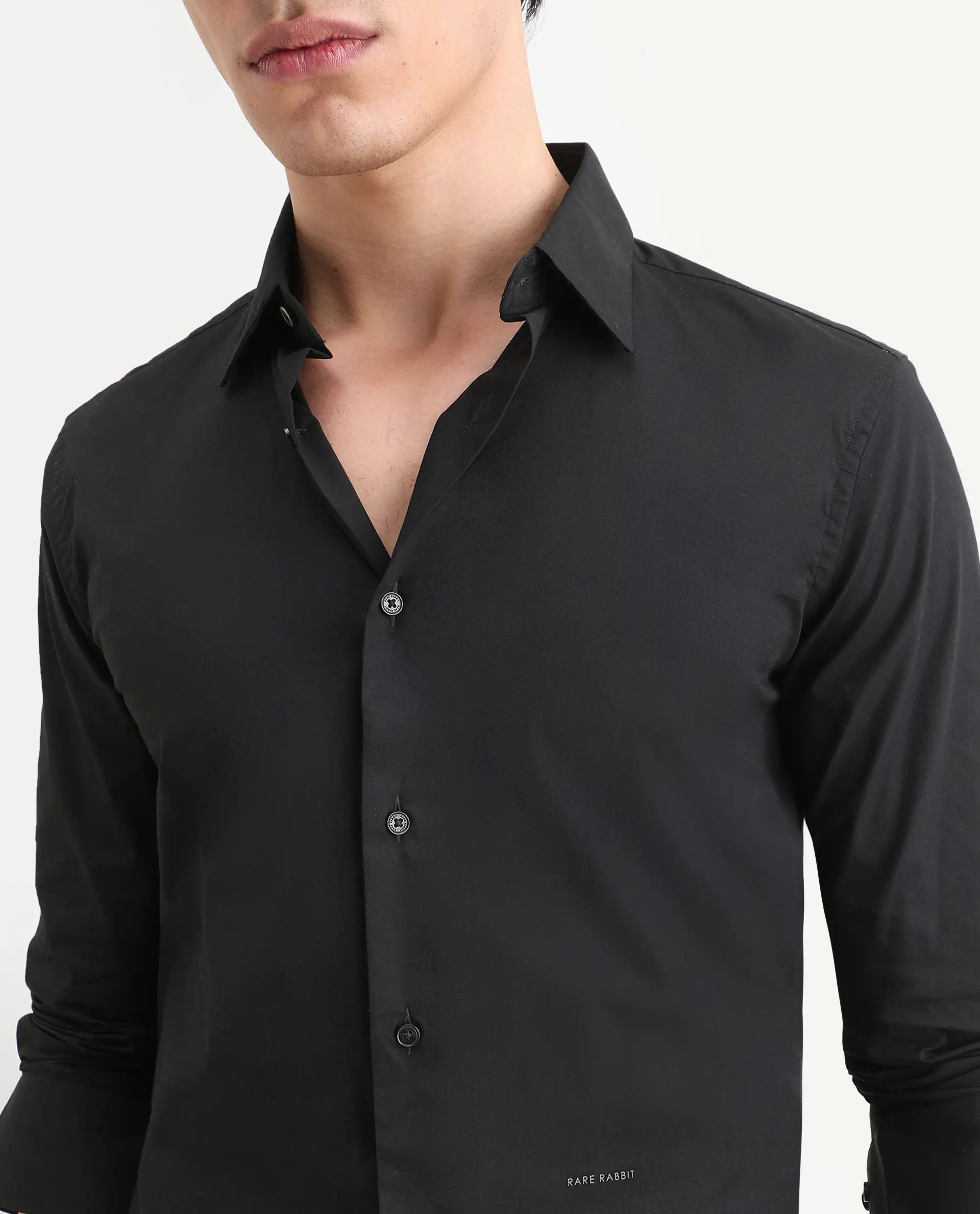 Rare Rabbit Men's Neutron8 Black Cotton Plain Regular Fit Full Sleeve Collared Shirt - Image 4