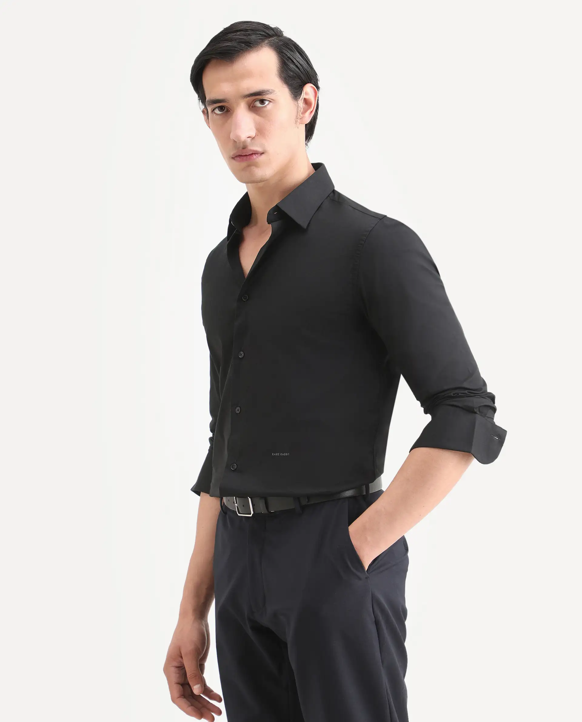 Rare Rabbit Men's Neutron8 Black Cotton Plain Regular Fit Full Sleeve Collared Shirt - Image 5