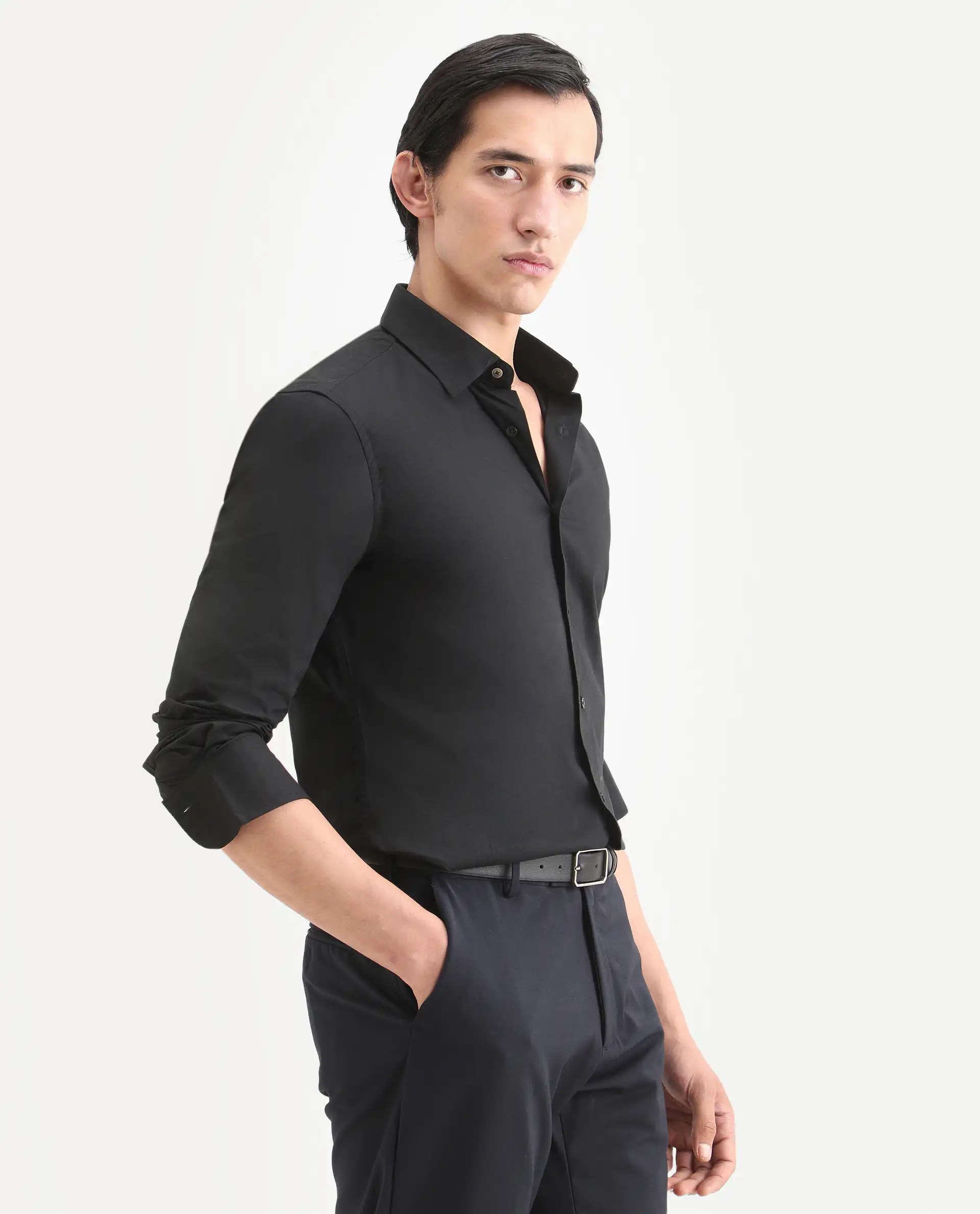 Rare Rabbit Men's Neutron8 Black Cotton Plain Regular Fit Full Sleeve Collared Shirt - Image 6