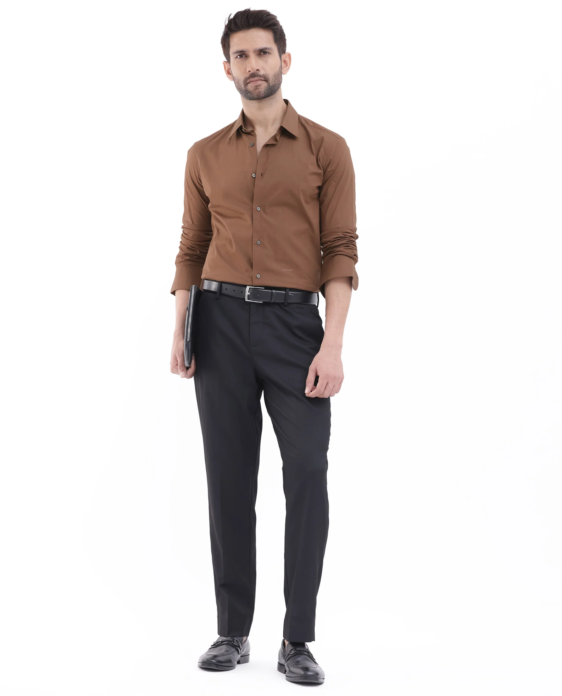 Rare Rabbit Men's Neutron8 Brown Cotton Plain Regular Fit Full Sleeve Collared Shirt - Image 2