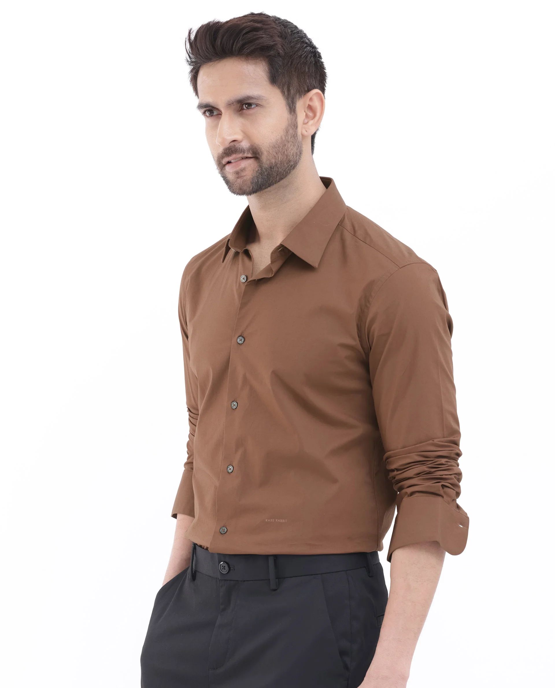 Rare Rabbit Men's Neutron8 Brown Cotton Plain Regular Fit Full Sleeve Collared Shirt - Image 8