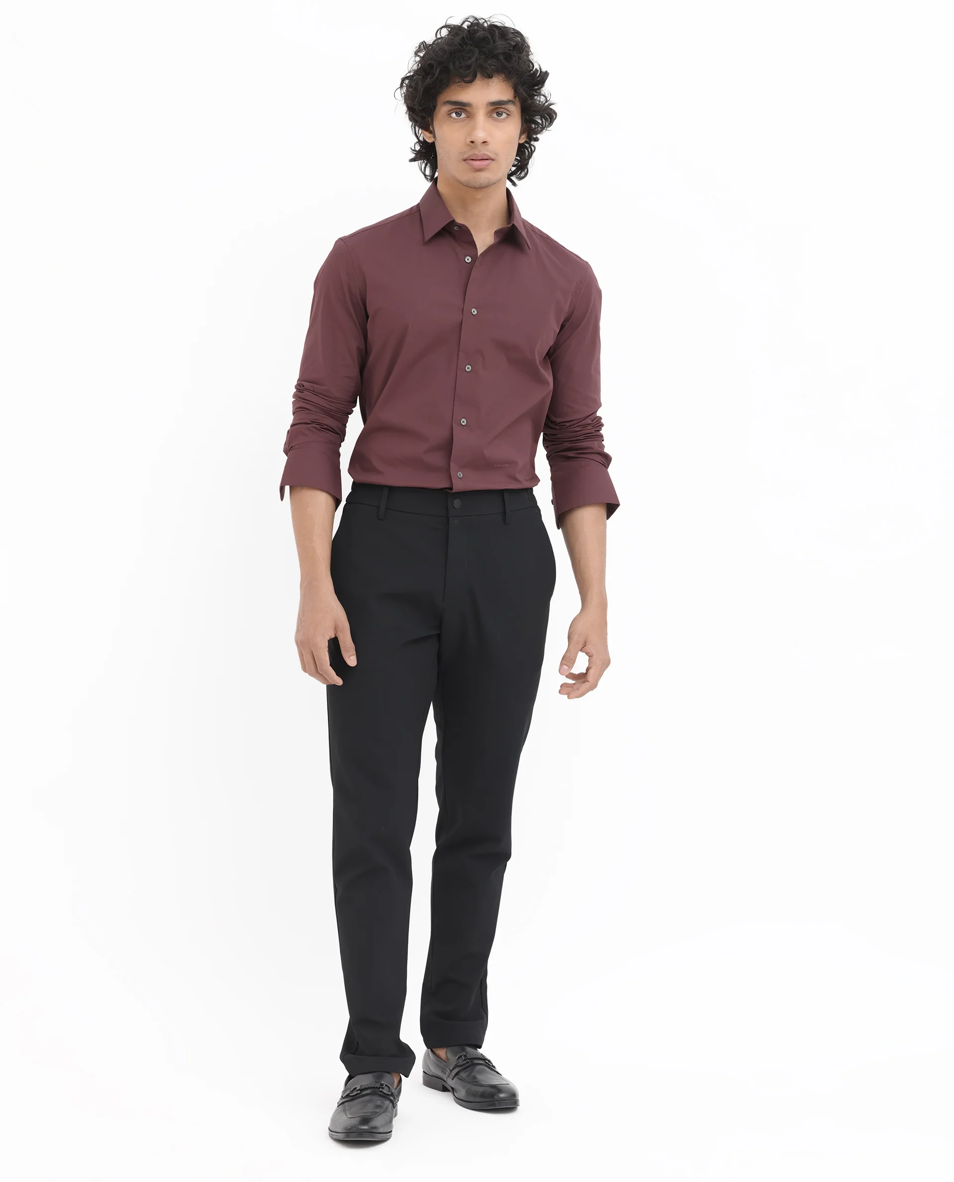 Rare Rabbit Men's Neutron8 Dark Maroon Cotton Plain Regular Fit Full Sleeve Collared Shirt - Image 2