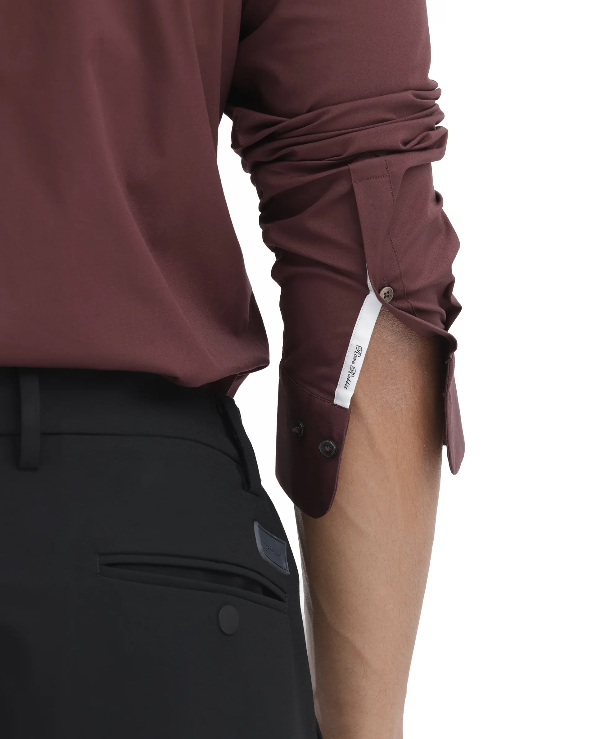 Rare Rabbit Men's Neutron8 Dark Maroon Cotton Plain Regular Fit Full Sleeve Collared Shirt - Image 4