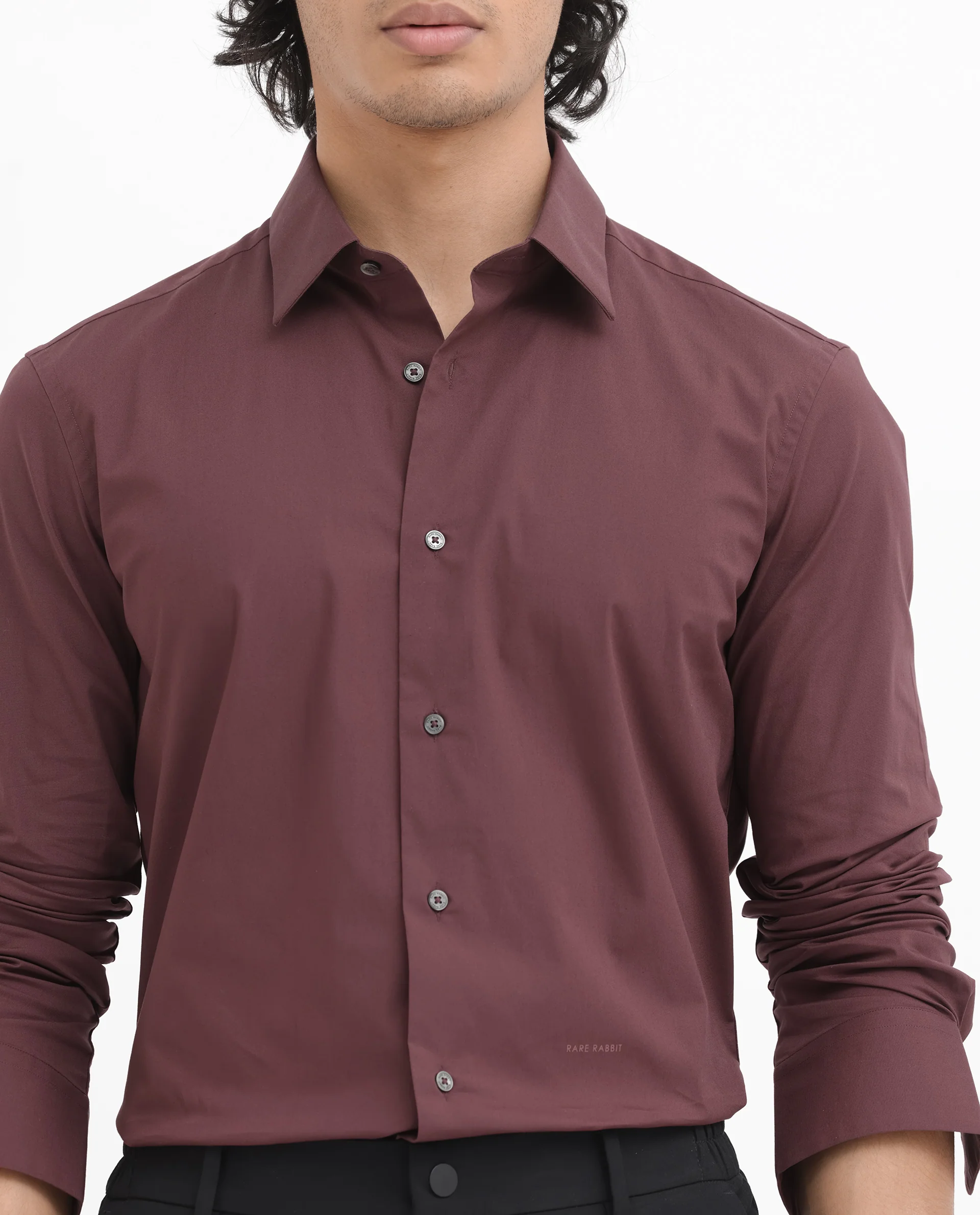 Rare Rabbit Men's Neutron8 Dark Maroon Cotton Plain Regular Fit Full Sleeve Collared Shirt - Image 5