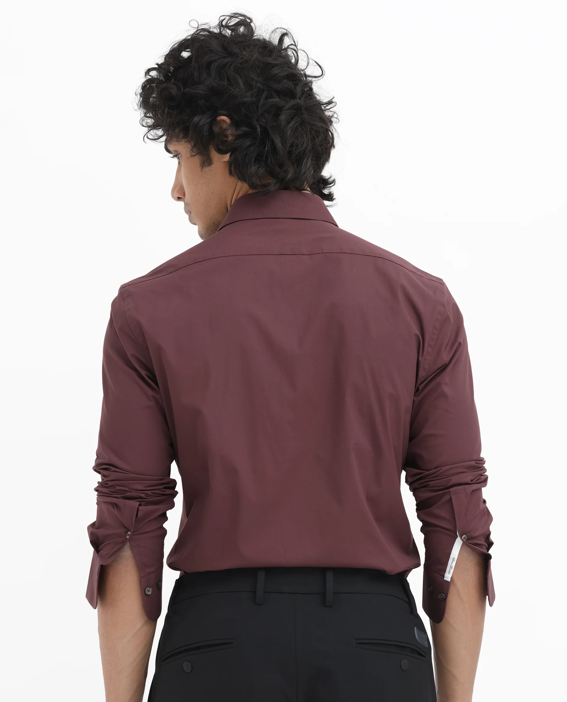 Rare Rabbit Men's Neutron8 Dark Maroon Cotton Plain Regular Fit Full Sleeve Collared Shirt - Image 6