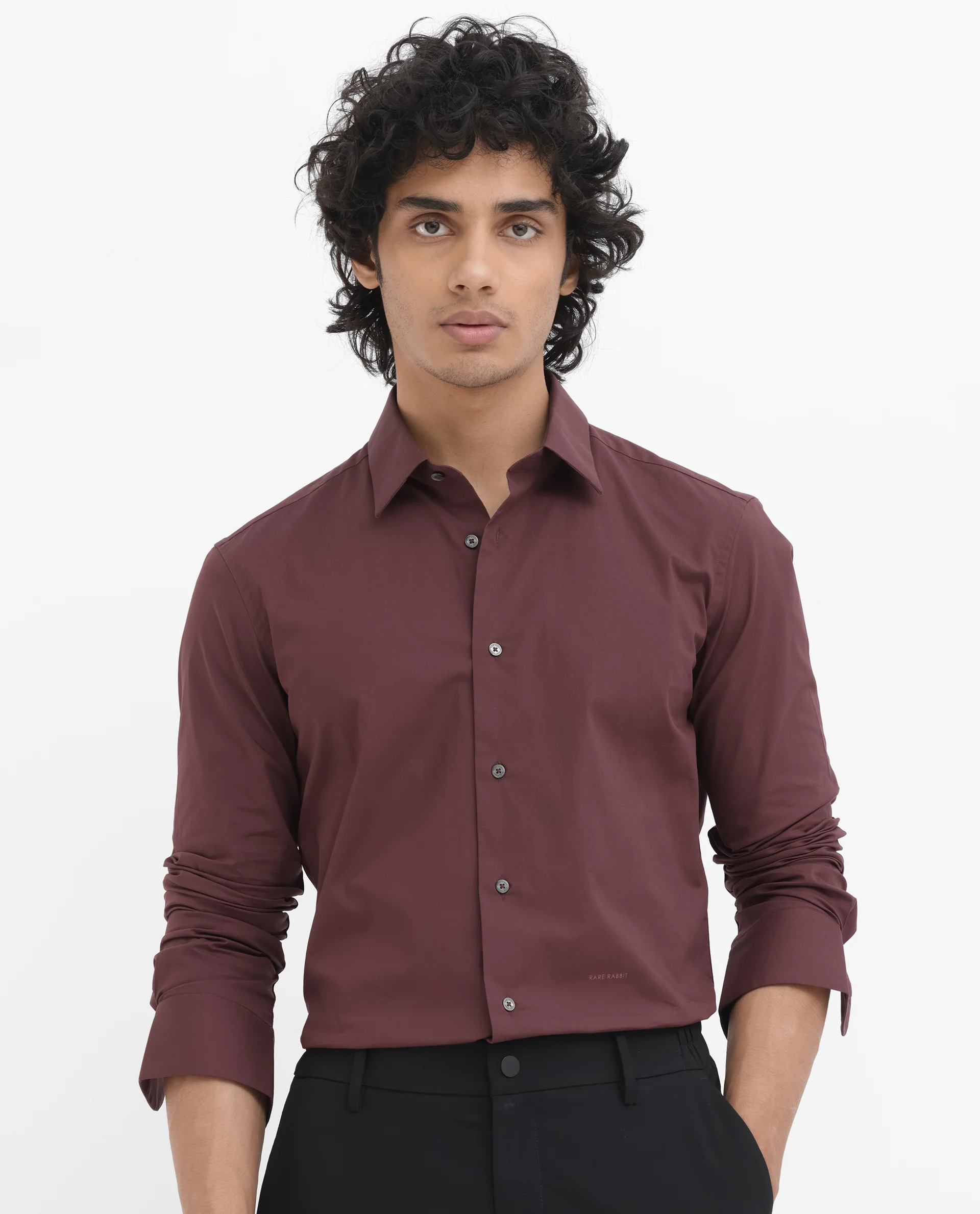 Rare Rabbit Men's Neutron8 Dark Maroon Cotton Plain Regular Fit Full Sleeve Collared Shirt - Image 7