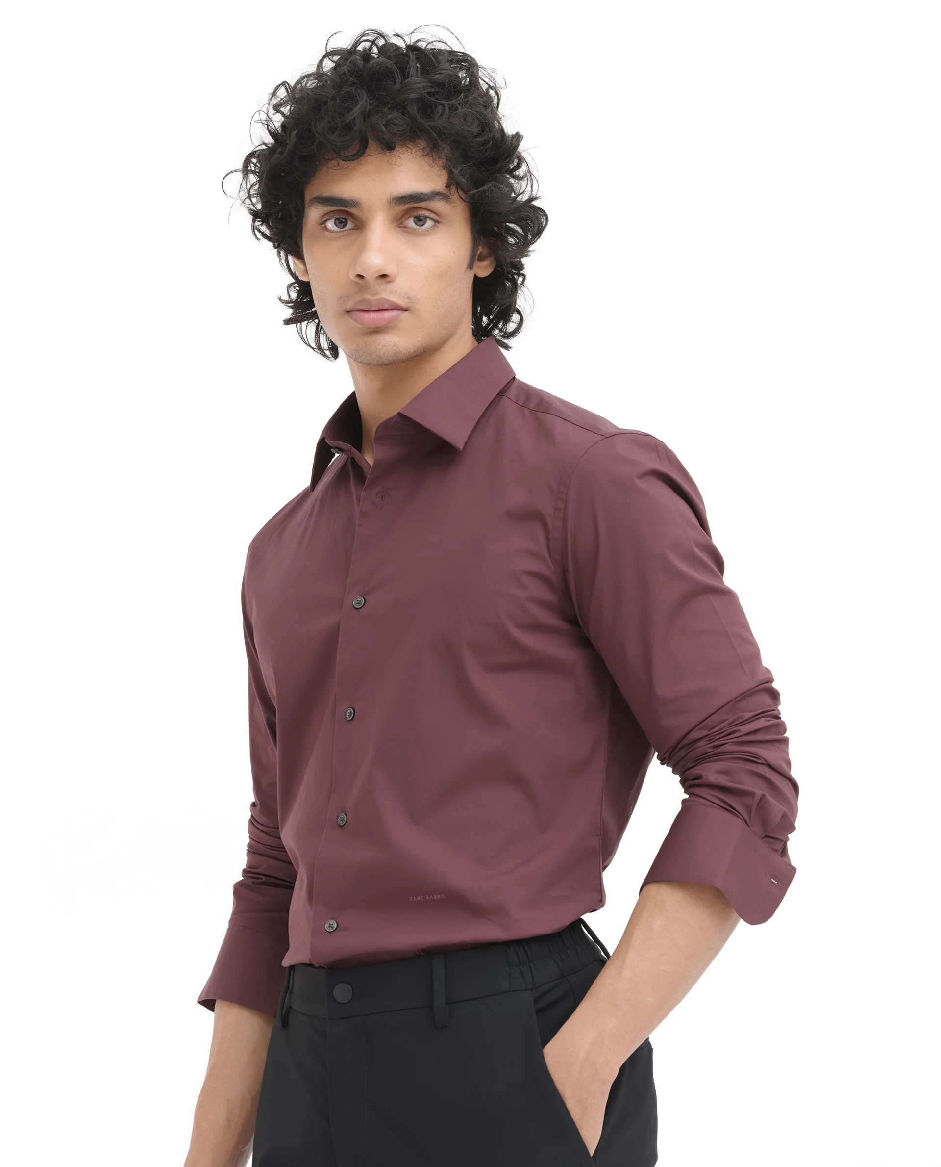 Rare Rabbit Men's Neutron8 Dark Maroon Cotton Plain Regular Fit Full Sleeve Collared Shirt - Image 8