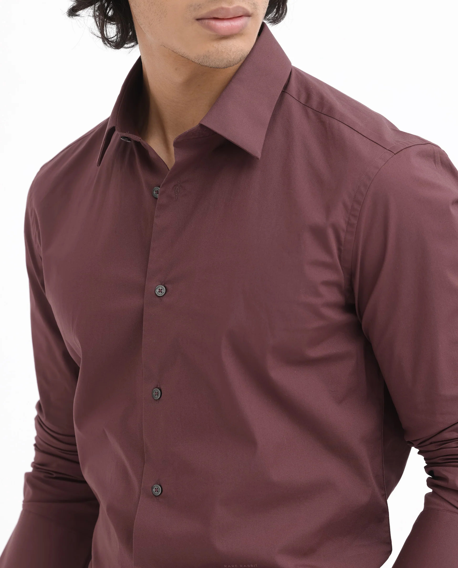 Rare Rabbit Men's Neutron8 Dark Maroon Cotton Plain Regular Fit Full Sleeve Collared Shirt - Image 9