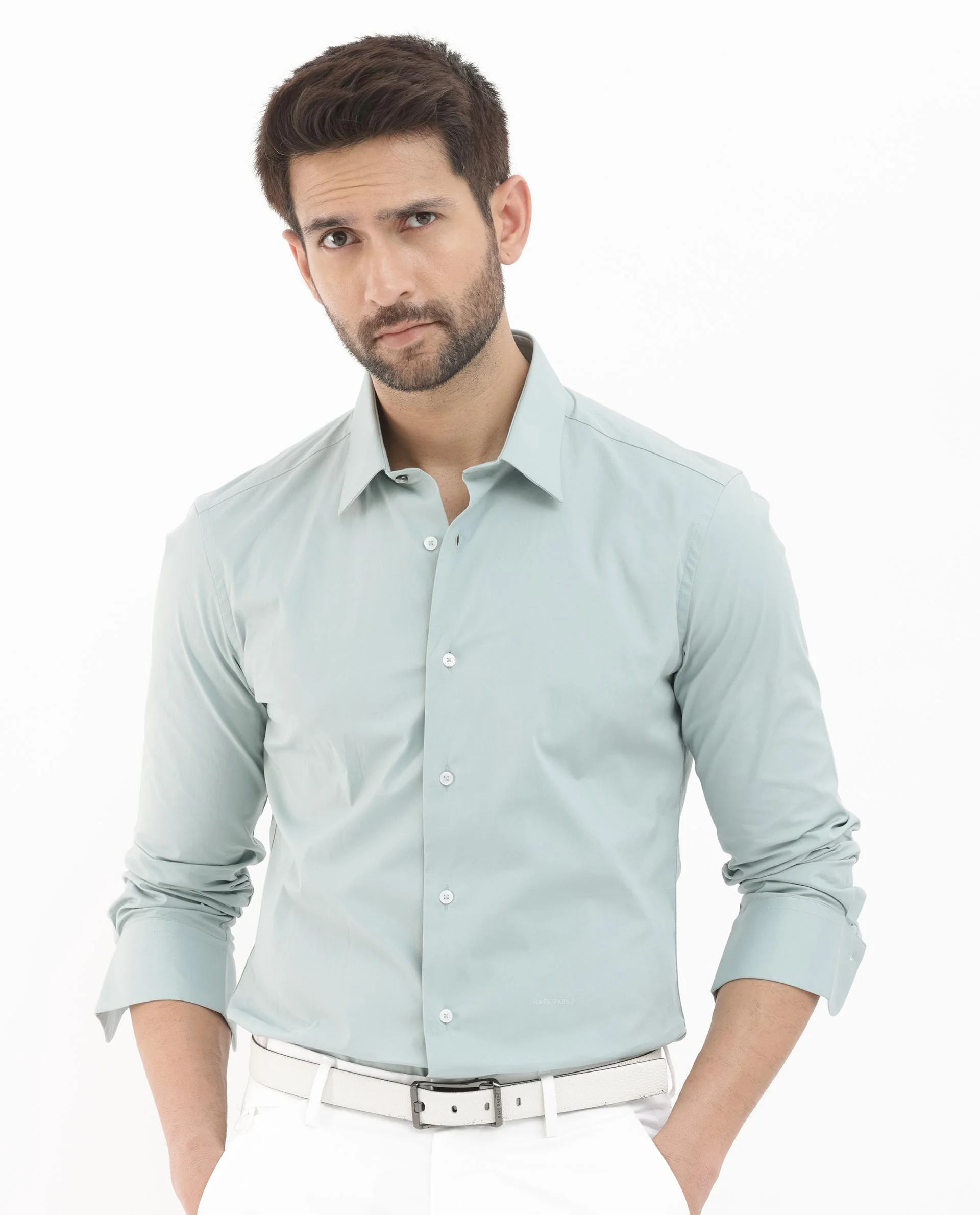 Rare Rabbit Men's Neutron8 Pastel Green Cotton Plain Regular Fit Full Sleeve Collared Shirt - Image 3