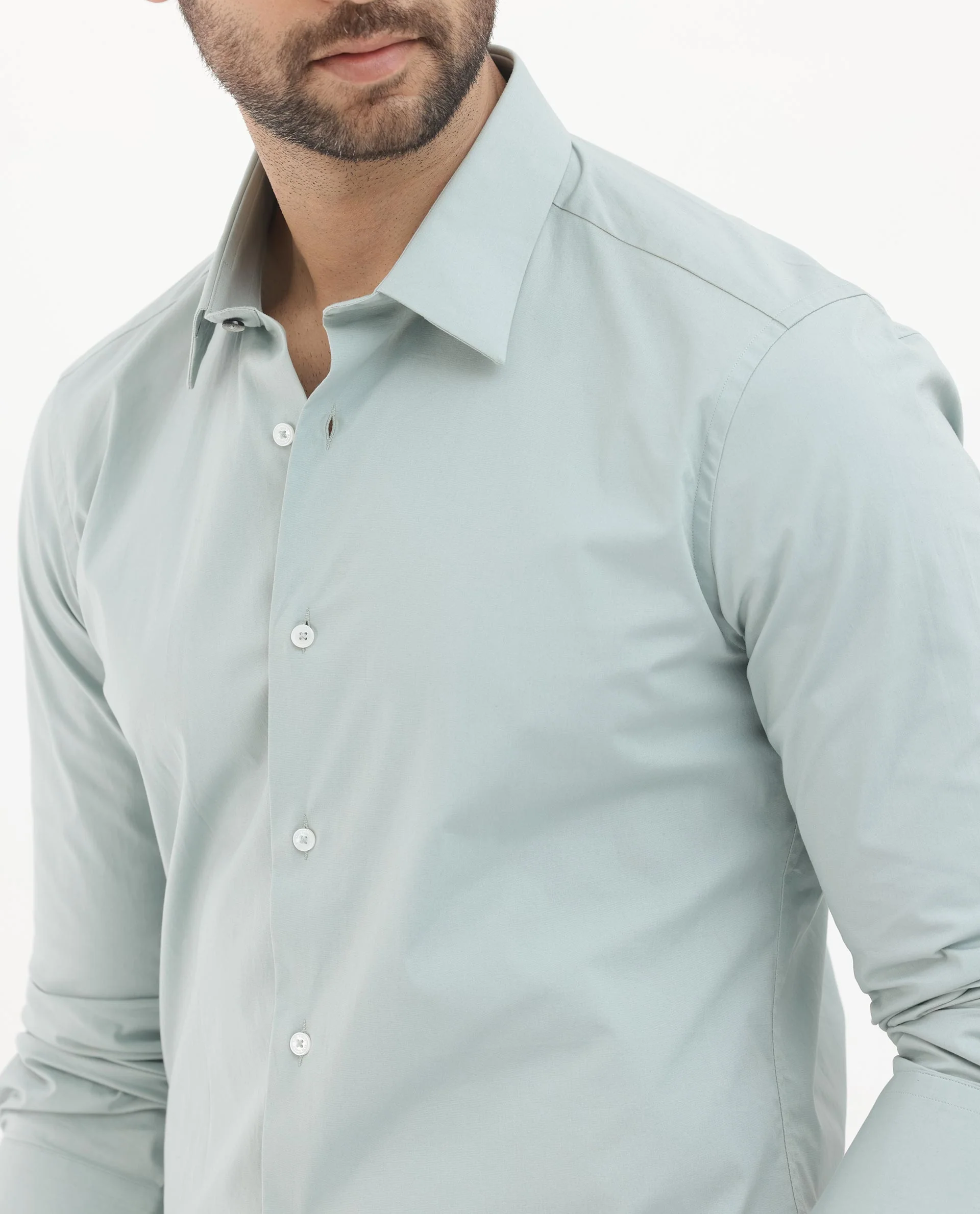Rare Rabbit Men's Neutron8 Pastel Green Cotton Plain Regular Fit Full Sleeve Collared Shirt - Image 5
