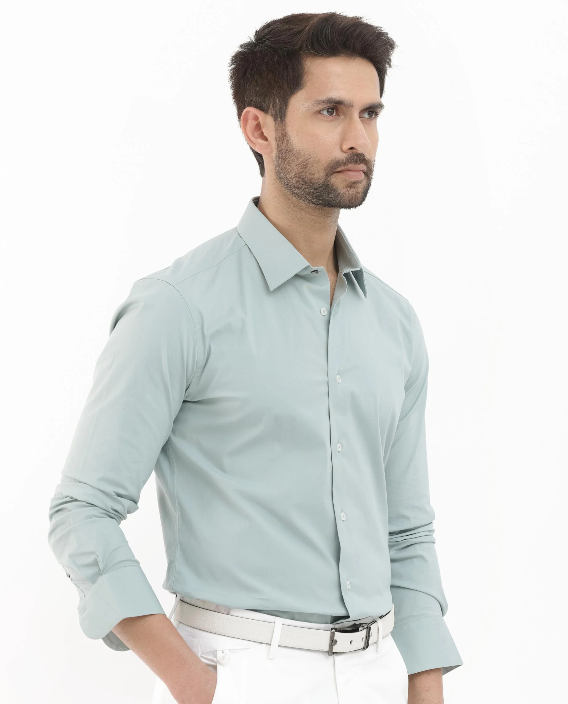 Rare Rabbit Men's Neutron8 Pastel Green Cotton Plain Regular Fit Full Sleeve Collared Shirt - Image 8