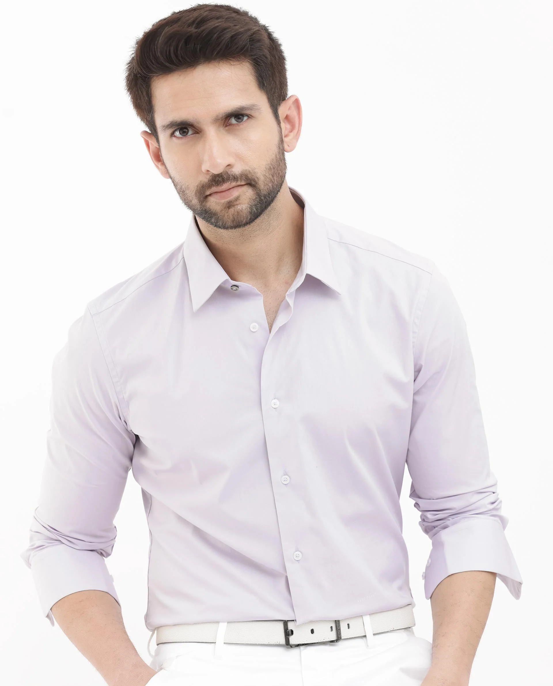 Rare Rabbit Men's Neutron8 Pastel Purple Cotton Plain Regular Fit Full Sleeve Collared Shirt