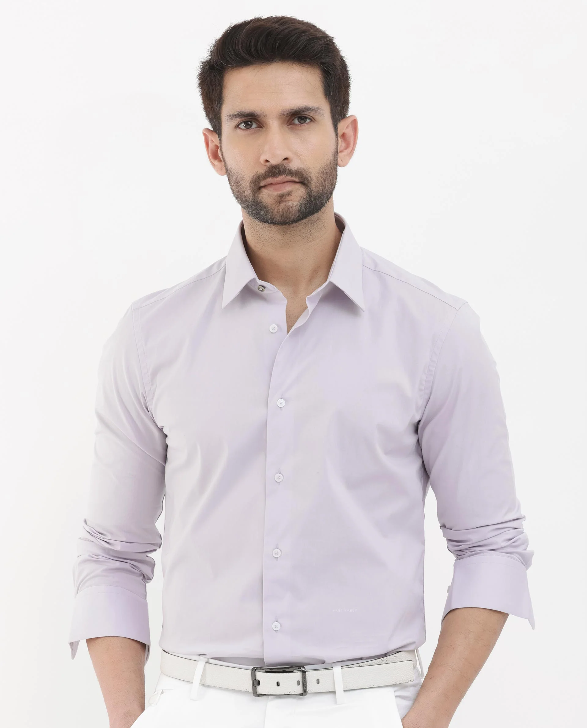 Rare Rabbit Men's Neutron8 Pastel Purple Cotton Plain Regular Fit Full Sleeve Collared Shirt - Image 3