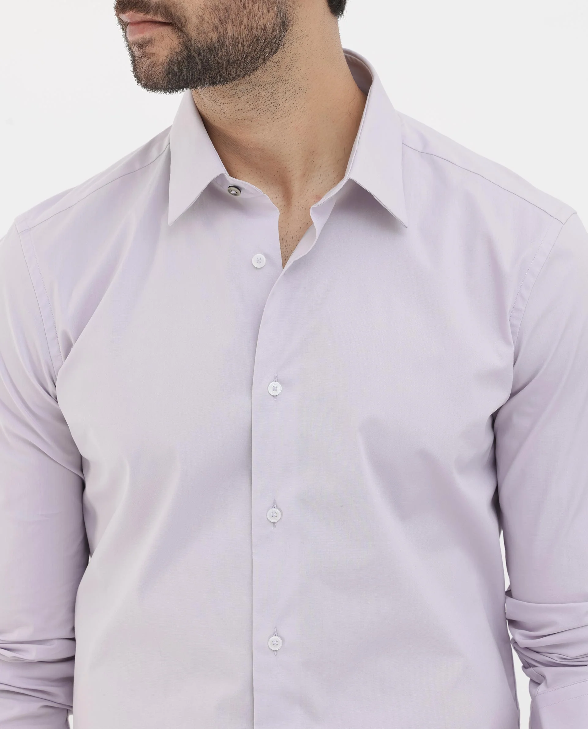Rare Rabbit Men's Neutron8 Pastel Purple Cotton Plain Regular Fit Full Sleeve Collared Shirt - Image 4