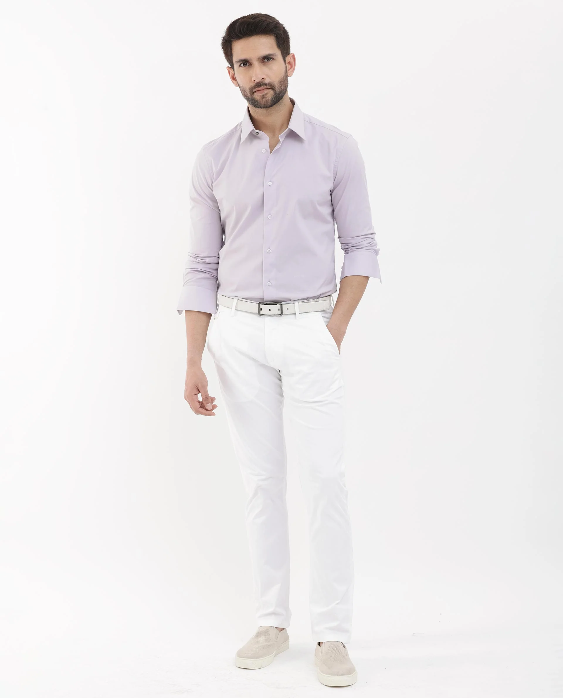 Rare Rabbit Men's Neutron8 Pastel Purple Cotton Plain Regular Fit Full Sleeve Collared Shirt - Image 6