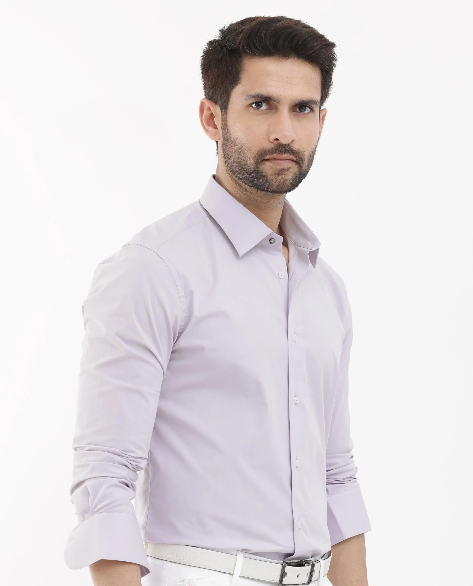 Rare Rabbit Men's Neutron8 Pastel Purple Cotton Plain Regular Fit Full Sleeve Collared Shirt - Image 8